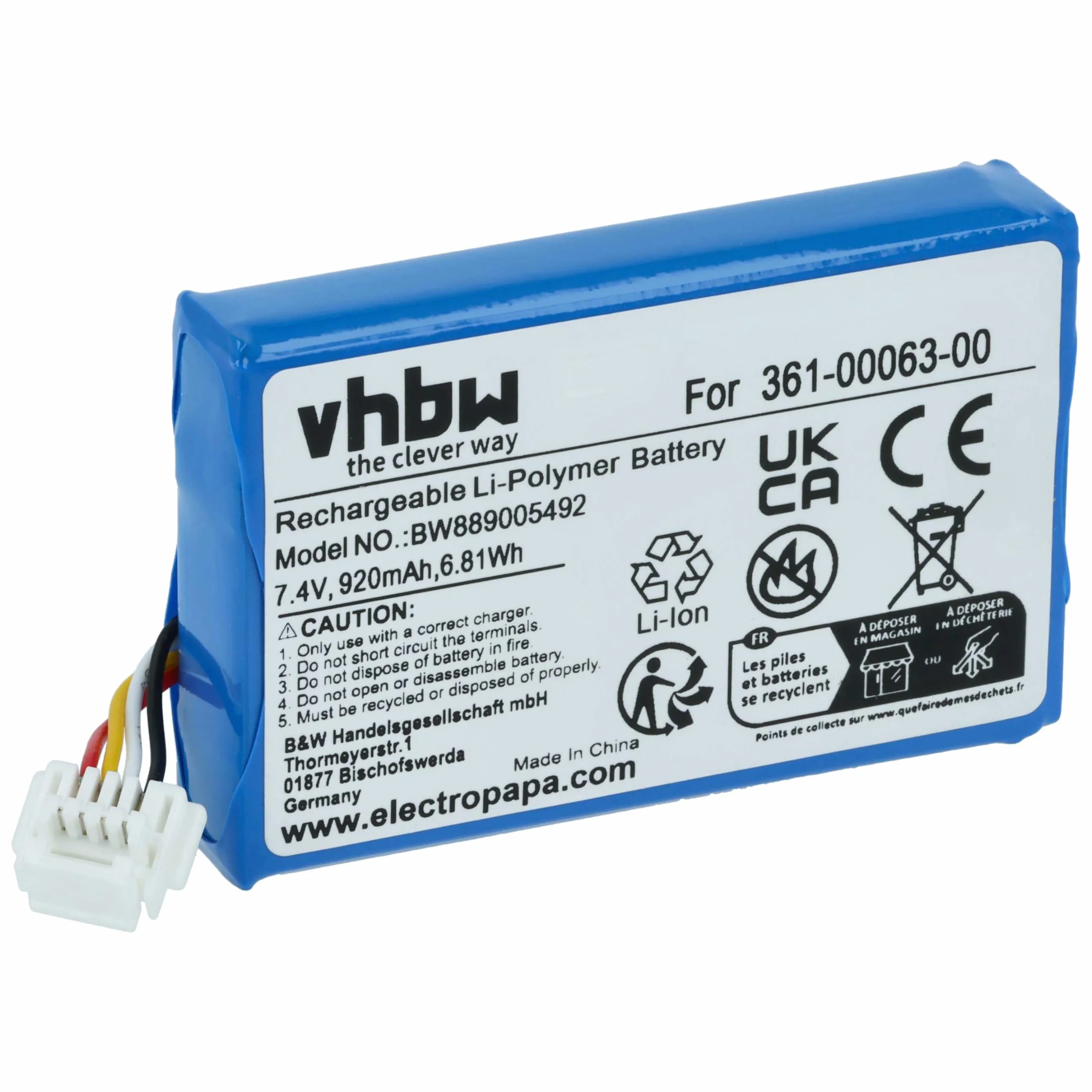 vhbw Bateria kompatybilna z BMW Navigator 6 5 VI V GPS 920 mAh 7,4 V litowo-polimerowa