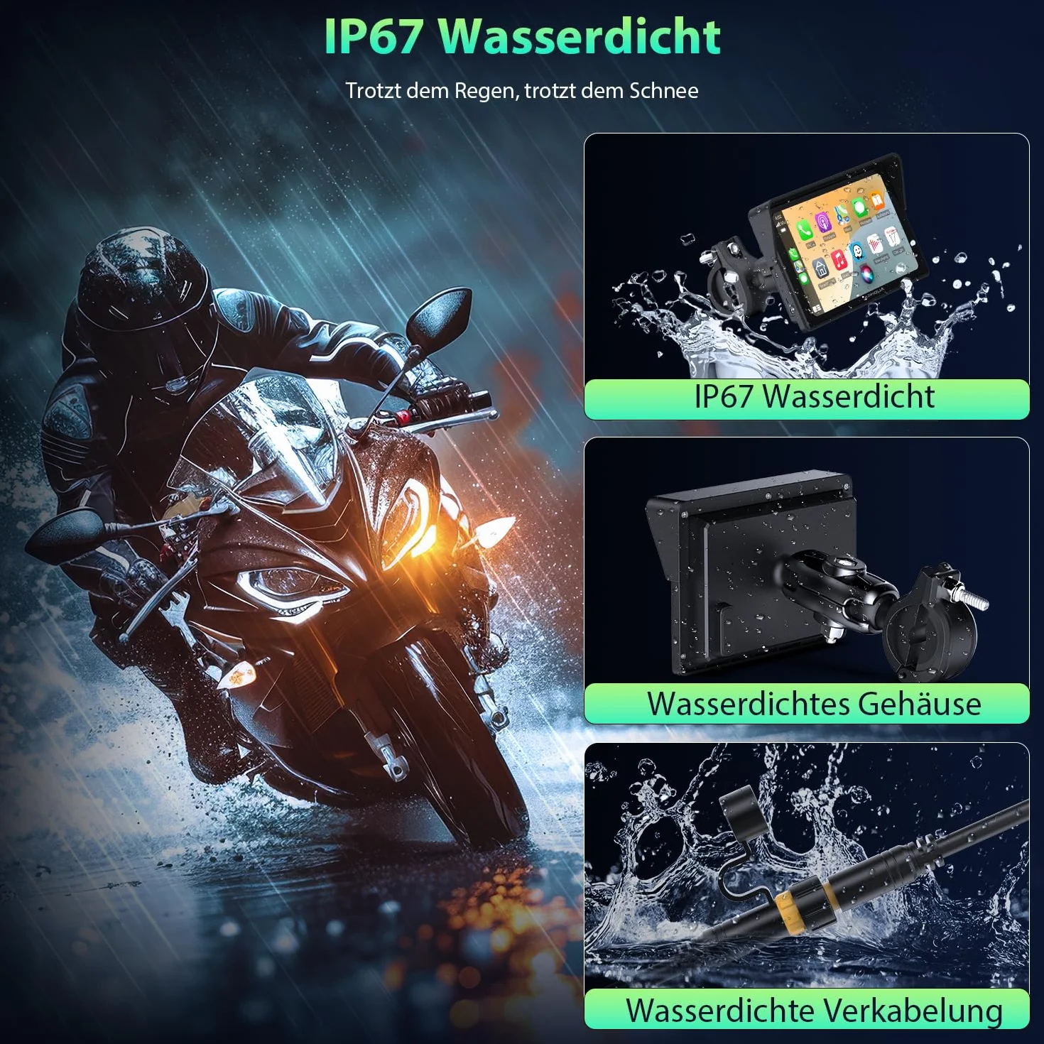 Bezprzewodowy wyświetlacz Carplay do motocykla 5" wodoszczelny ekran dotykowy CarPlay Android Auto Bluetooth GPS Siri