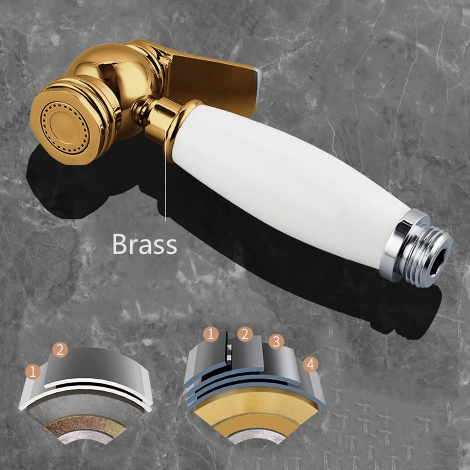 Bidet słuchawka prysznicowa do toalety, zestaw mosiężny z wężem 2,3 m, głowica natryskowa G1/2, montaż ścienny do czyszczenia łazienki, kolor biały + szary