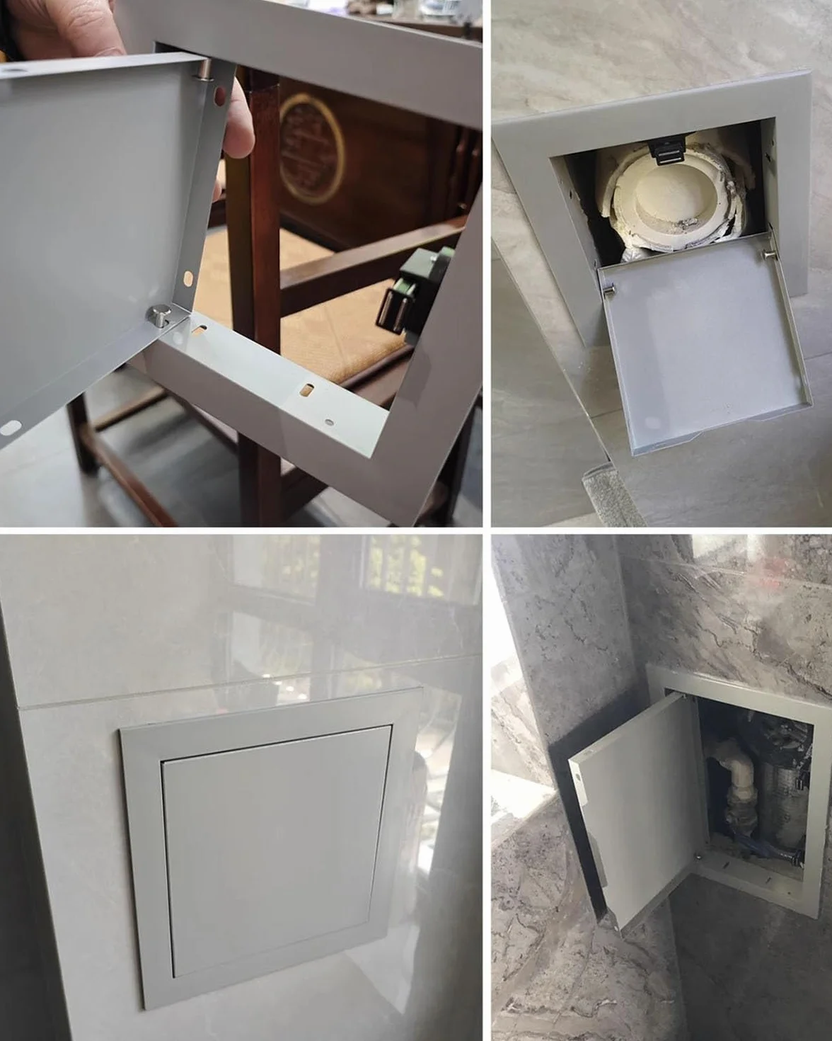 Panel dostępu, szara klapa dostępowa, do płyt kartonowo-gipsowych, szerokość 10-50 cm, płyta otwierana na kliknięcie, drzwi na strych, pokrywa otworu hydraulicznego do pustek sanitarnych, panel