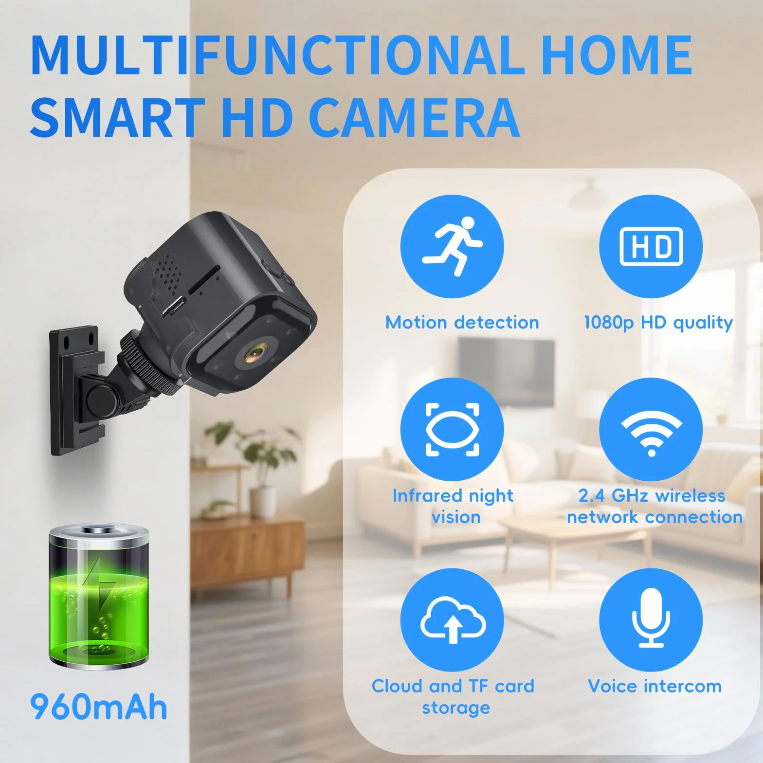 Anluomania Mini kamera 1080p HD WLAN (2,4 GHz), kamera monitorująca wewnątrz, kamera monitorująca wewnątrz, kamera bezpieczeństwa transmisja na żywo, aplikacja na telefon komórkowy, czujnik ruchu