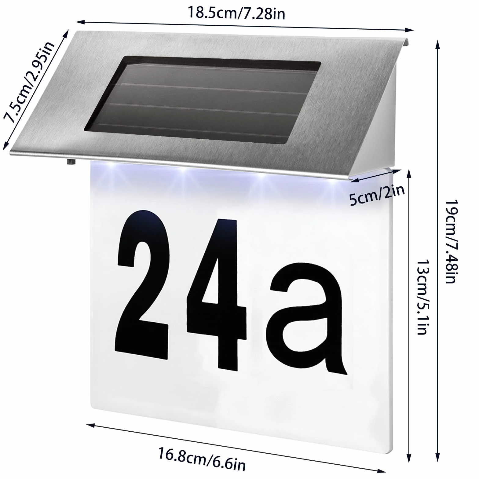4 LED podświetlany solarny numer domu ze stali nierdzewnej z przełącznikiem zmierzchowym IP65 na zewnątrz wodoodporny cyfry 0-9 i litery A-H (A)