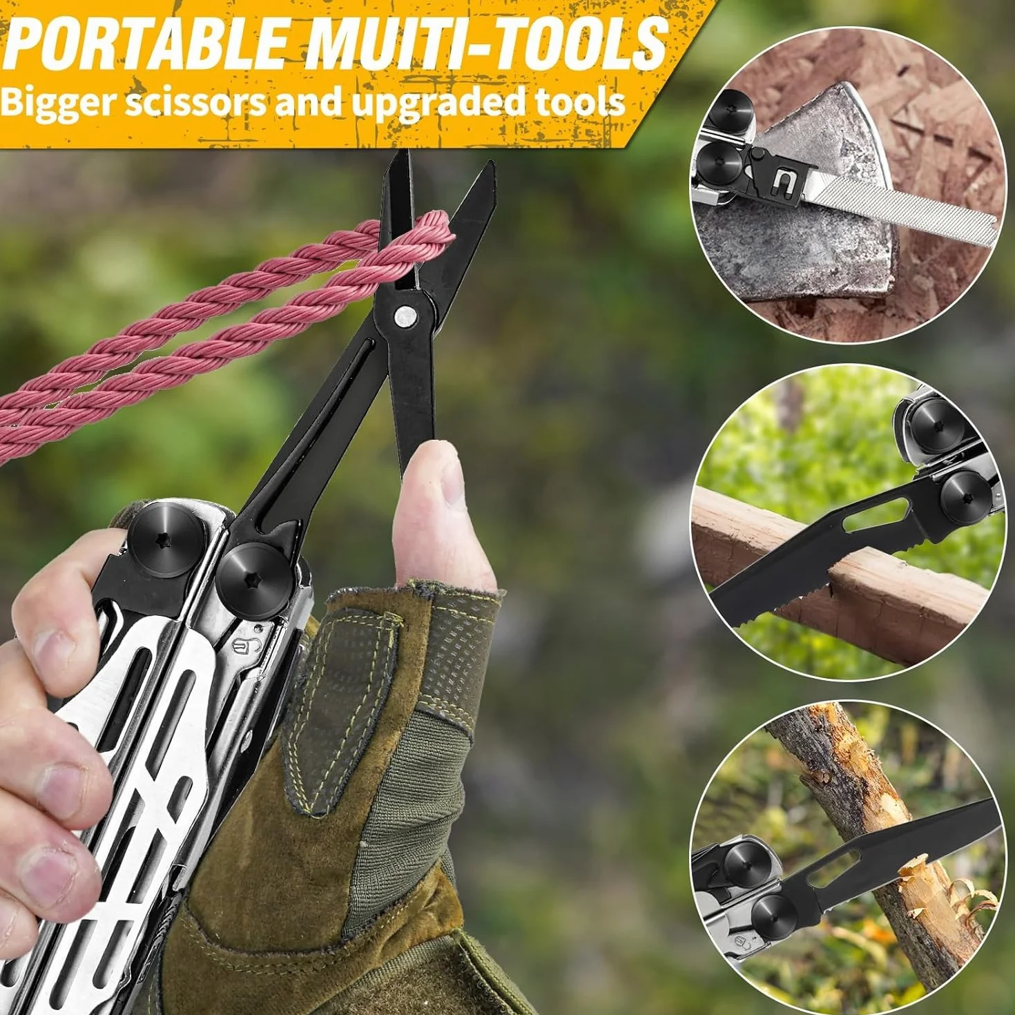 Geschenk für Männer, BIBURY Multitools, Outdoor Multi Tool Faltbare Zange mit Verbesserter Schere & Schraubendreher, Edelstahl Multitools mit Nylontasche, Weihnachtsgeschenke für Papa
