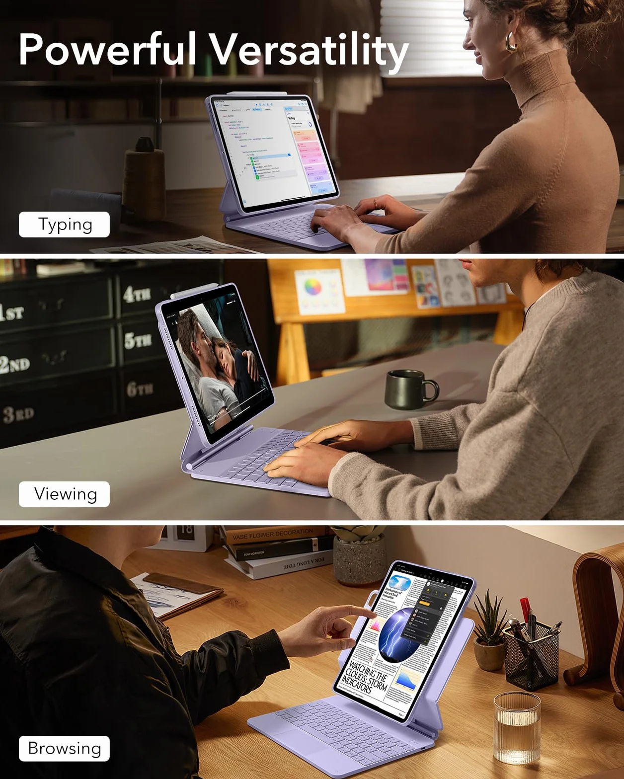 ESR Rebound 360 etui na klawiaturę iPad Pro 13 cali M5 M4 2025 2024 magnetyczne regulowane fioletowe