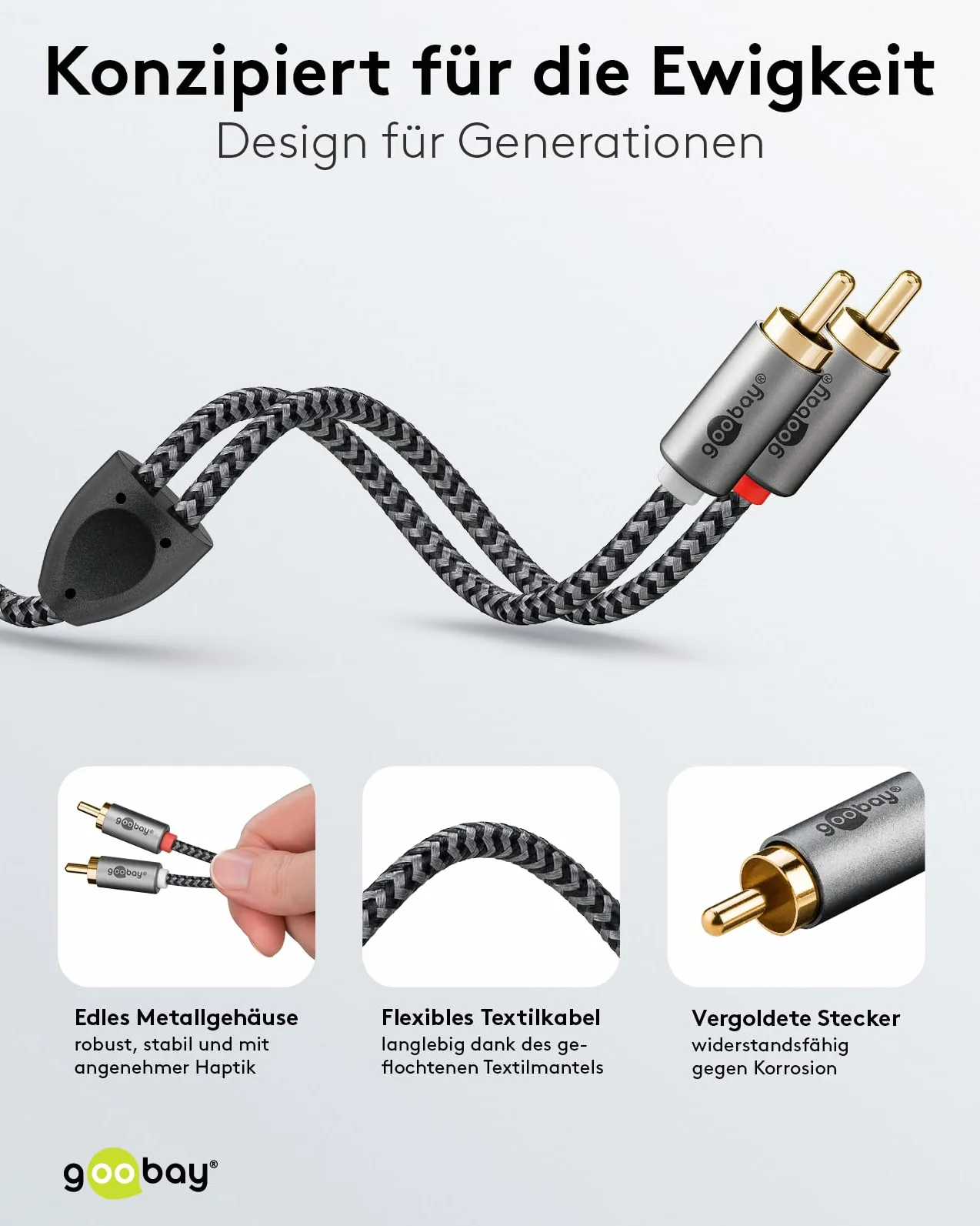 goobay kabel stereo cinch 0,5 m RCA audio pozłacany