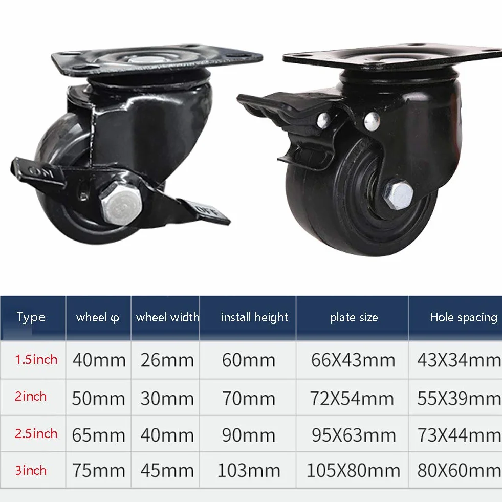 Zestaw 4 bardzo wytrzymałych kółek skrętnych (1 tona), ciche kółka nylonowe 50 mm/75 mm z hamulcem, nośność 320 kg/1000 kg, idealne do wózków fabrycznych, szkolnych lub