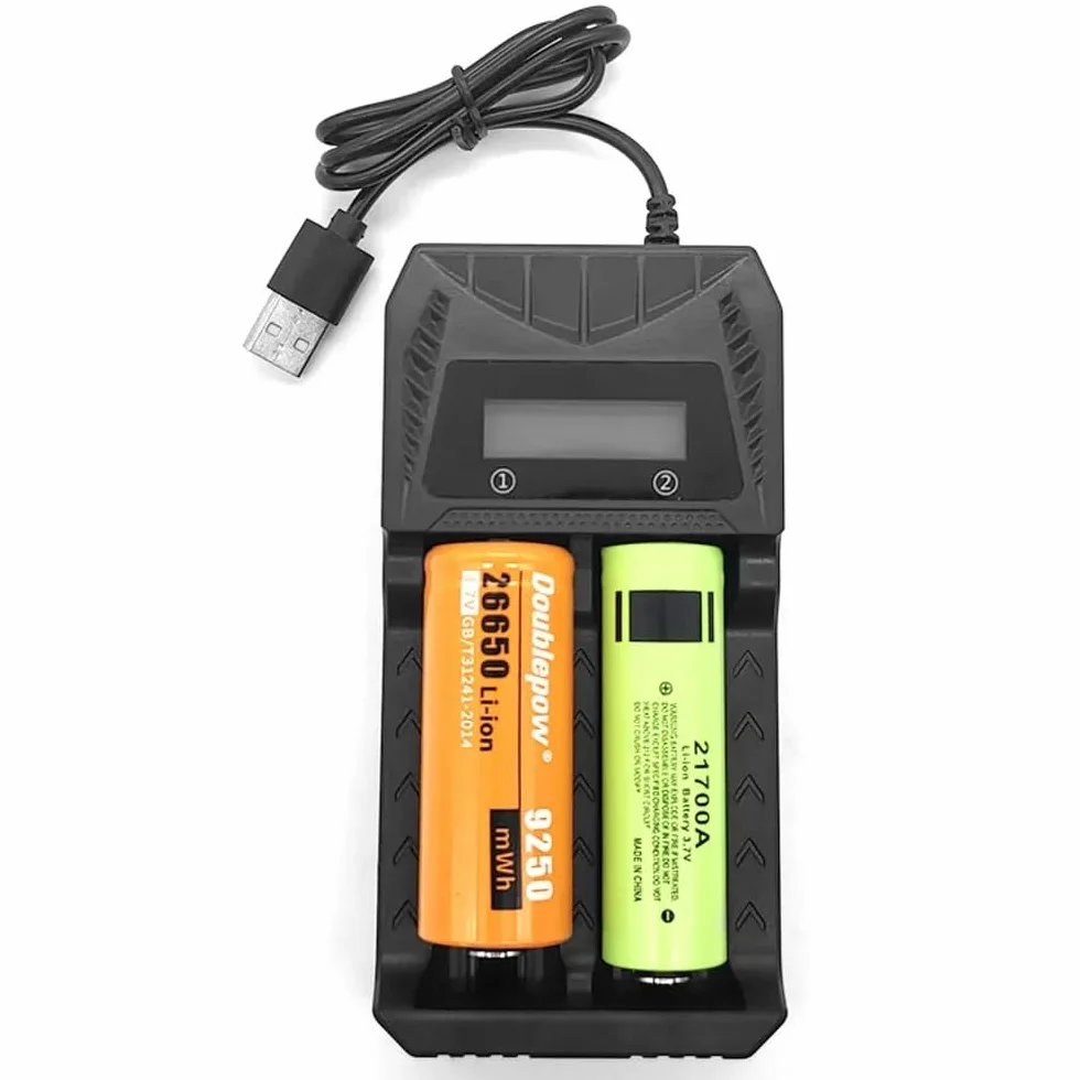 Ładowarka akumulatorowa 18650 2 gniazda Smart z wyświetlaczem LCD szybkie ładowanie 26650 21700 32650 16340 14500 18350 18500 AA AAA
