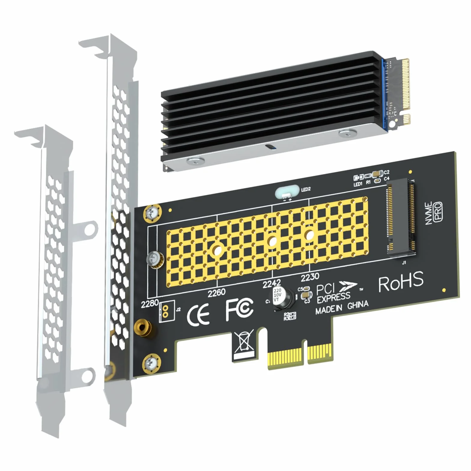GLOTRENDS PA09-X1-HS Adapter M.2 NVMe na PCIe X1 z radiatorem dla 2230/2242/2260/2280 SSD