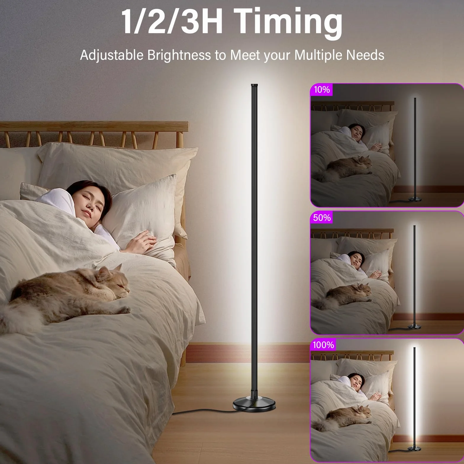 NIKYJM Lampa stojąca LED do salonu, 145 cm, RGB, ściemniana, lampa stojąca LED, lampa narożna z pilotem zdalnego sterowania i aplikacją, 16 milionów kolorów, 300 trybów scenerii, tryb muzyczny, "zrób