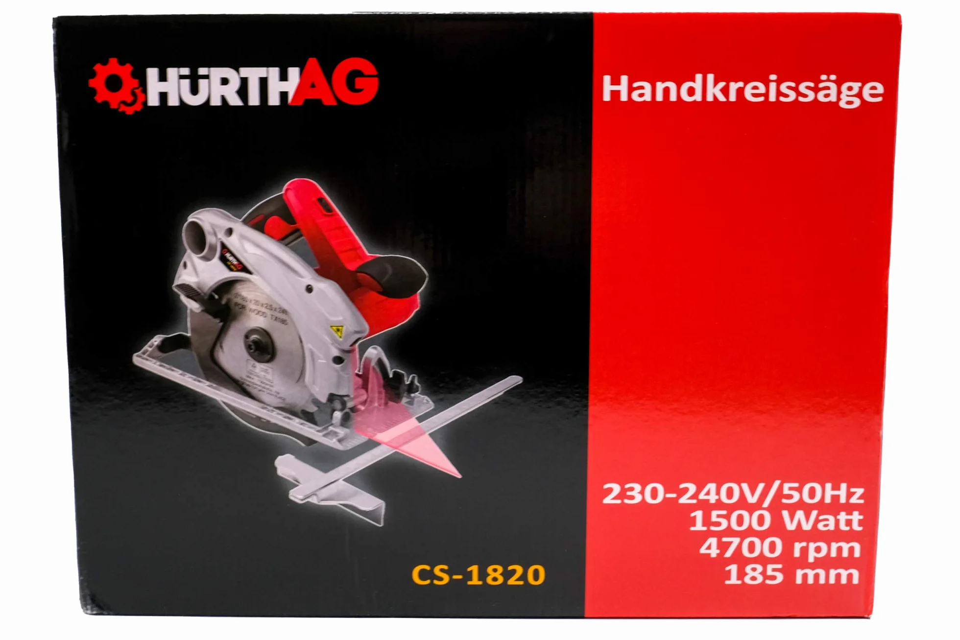Piła tarczowa 1500 W 4700 RPM ręczna pilarka z prowadnicą laserową HurthAG CS-1820 piła ręczna + 2 tarcze 185 mm 24T+60T do precyzyjnego cięcia