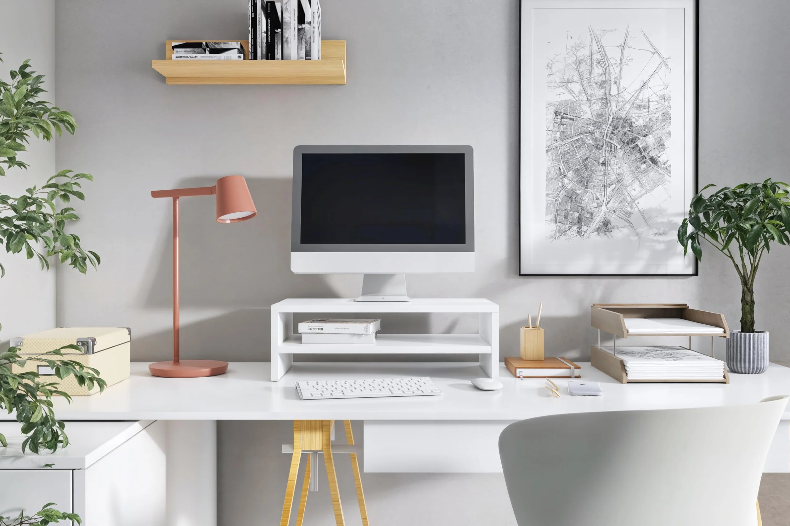 Stojak na monitor 2 półki Podstawka pod monitor laptopa drukarkę Biały