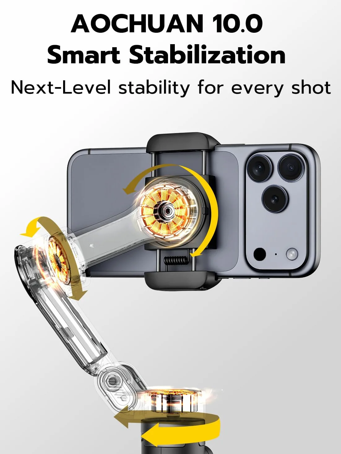 AOCHUAN 3-osiowy stabilizator gimbala do iPhone'a ze śledzeniem twarzy 360°, magnetyczny stabilizator telefonu