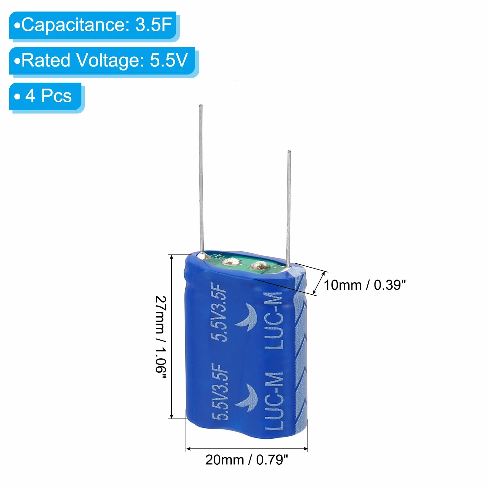 PATIKIL Kondensatory aluminiowe 5,5 V 3,5 F do przechowywania energii 4 szt.