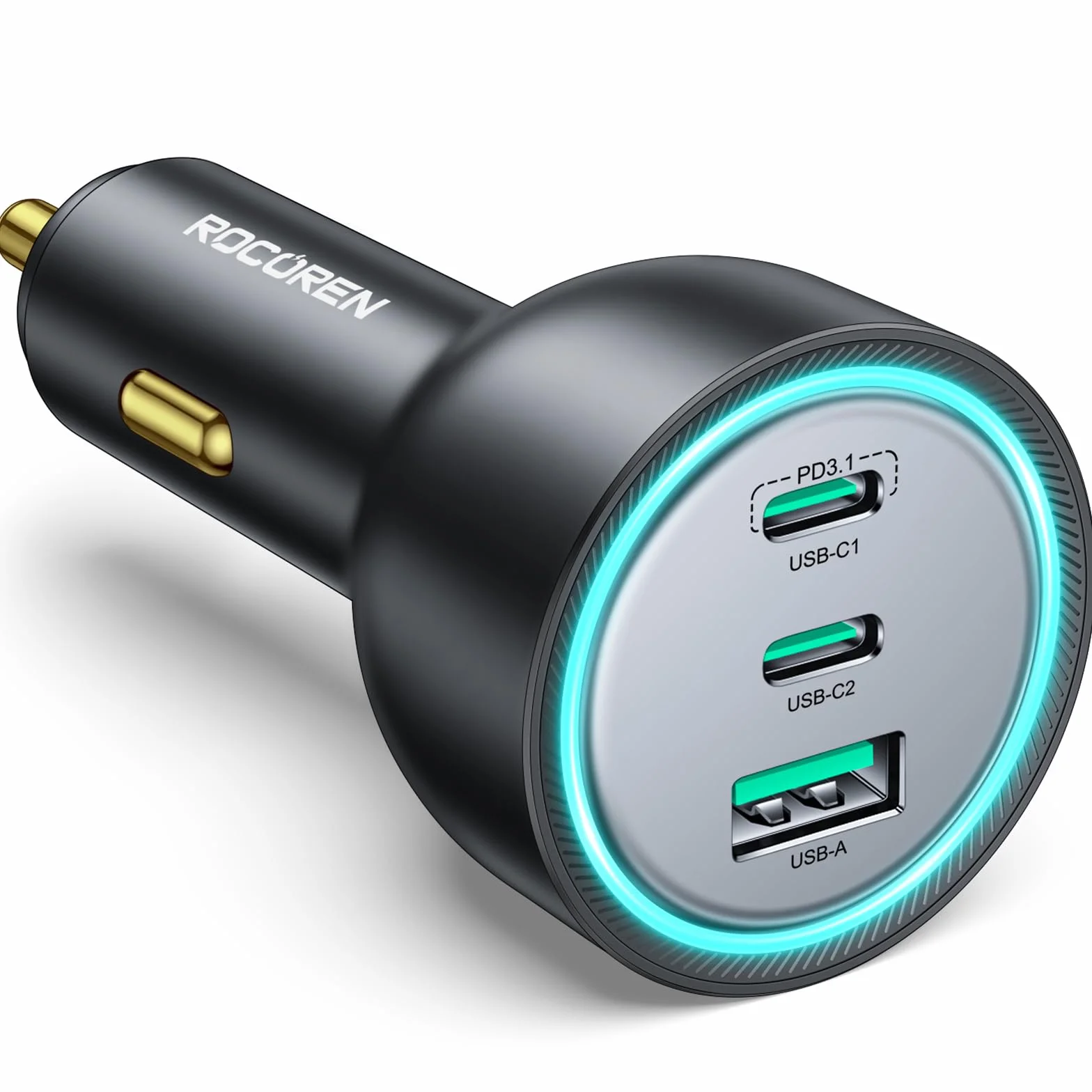 Rocoren Ładowarka samochodowa USB-C 165 W 3 porty PD3.1 QC5.0 do iPhone 15/14/13 Samsung Galaxy S24/23 Xiaomi MacBook iPad