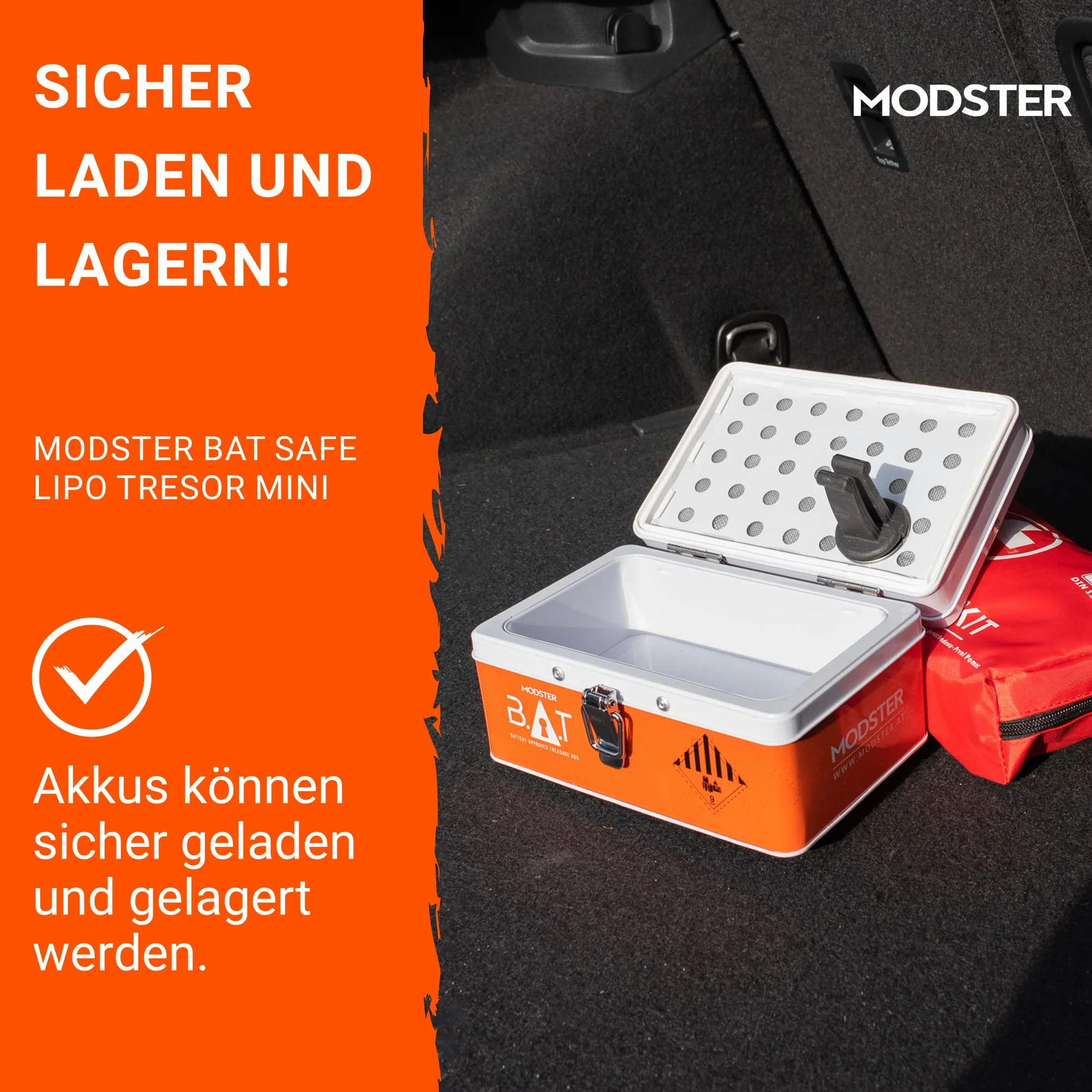 MODSTER BAT Safe Lipo Tresor Mini zabezpieczenie do ładowania, białe, pomarańczowe, MD11130