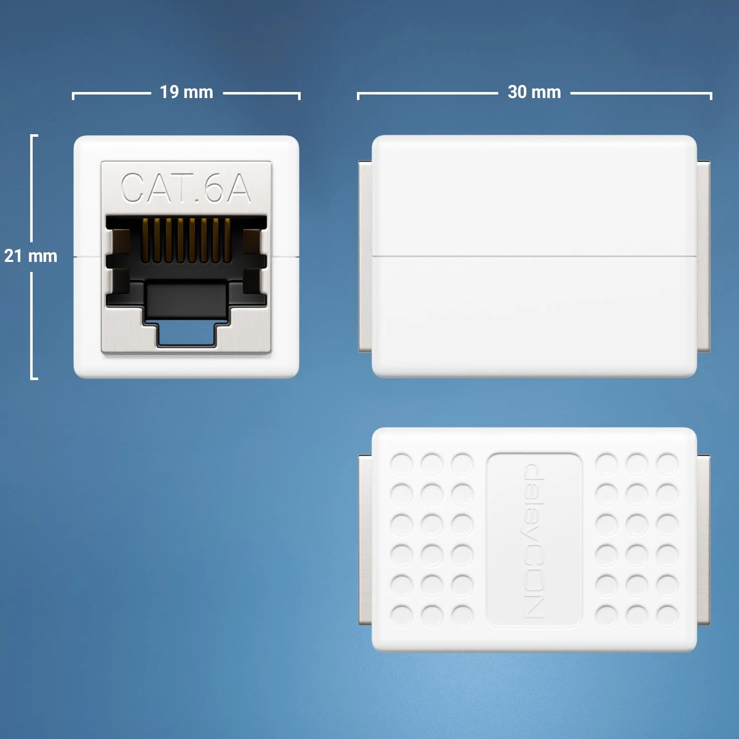deleyCON 4 Sztuki Łącznik RJ45 (10 Gbit/s) Przedłużacz Kabla LAN Kabel Sieciowy Adapter Ethernet Złącze Kompatybilne z Cat8, Cat7, Cat6, Cat5 Kabel Krosowy LAN DSL POE 2X Gniazdo RJ45 - Biały