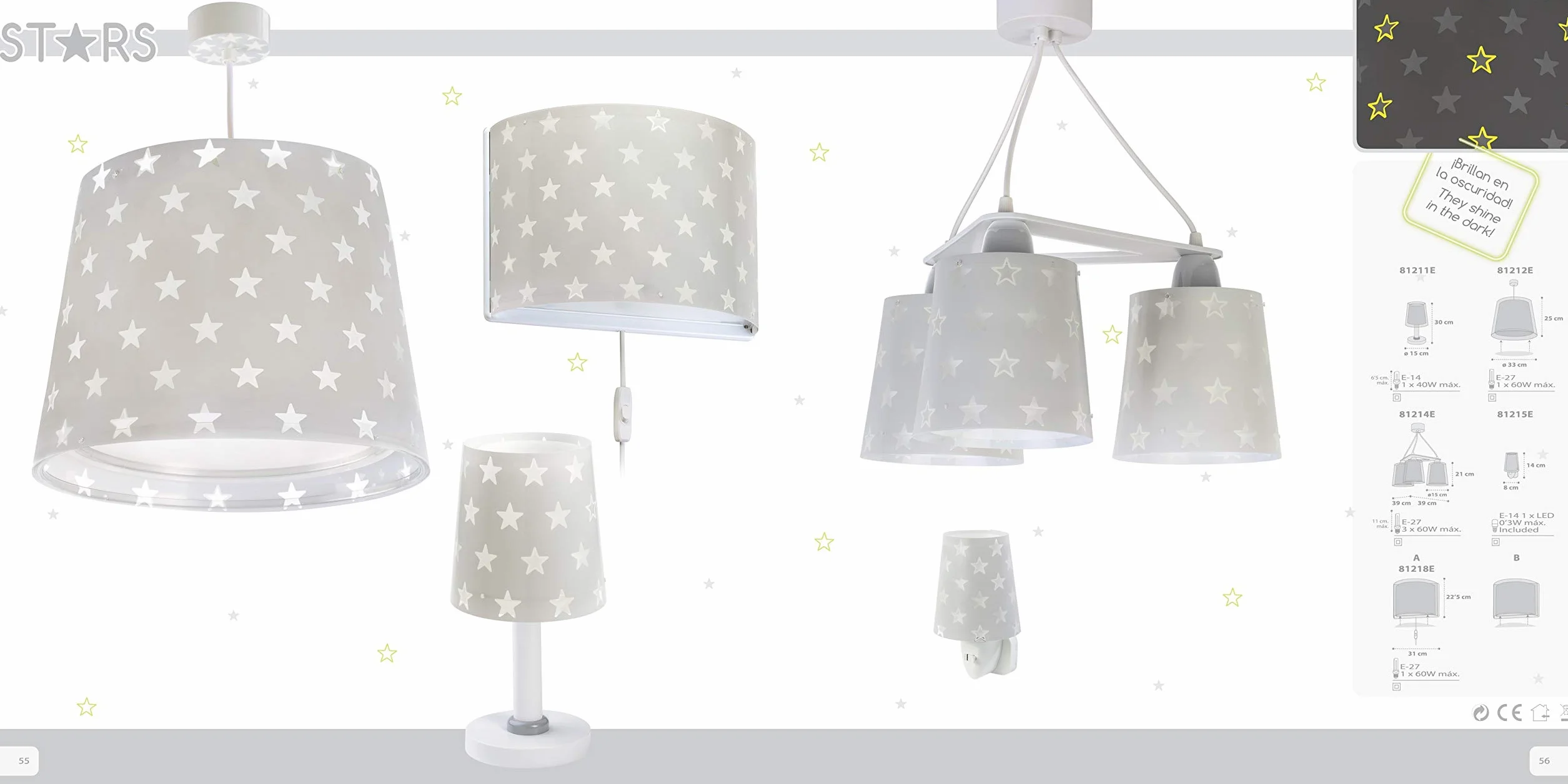 Dalber dziecięca lampa ścienna gwiazdy szara, tworzywo sztuczne, 60 W