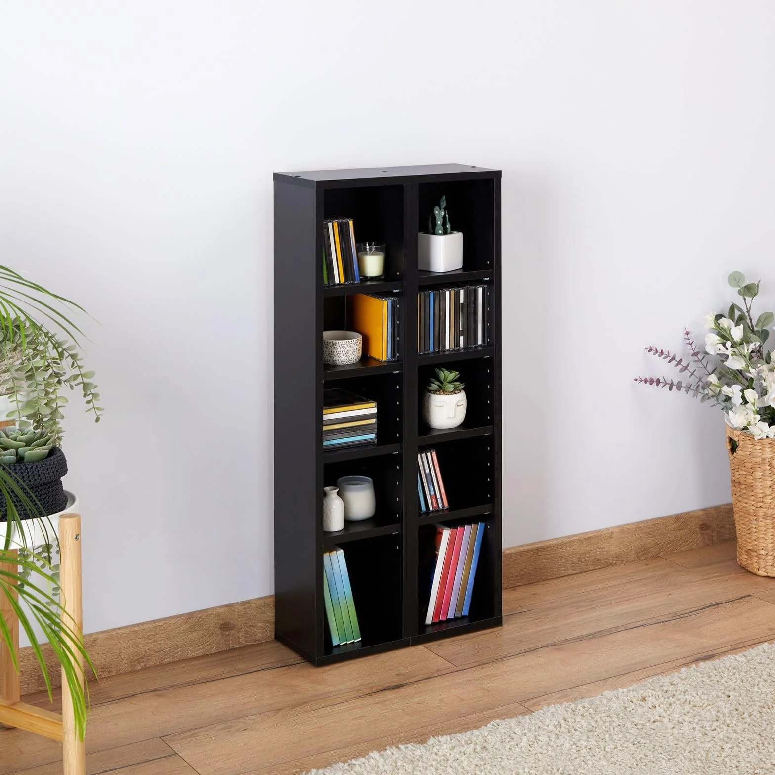 CARO-Möbel Regał na płyty CD/DVD czarny 10 przegródek 160 płyt 20x186 cm