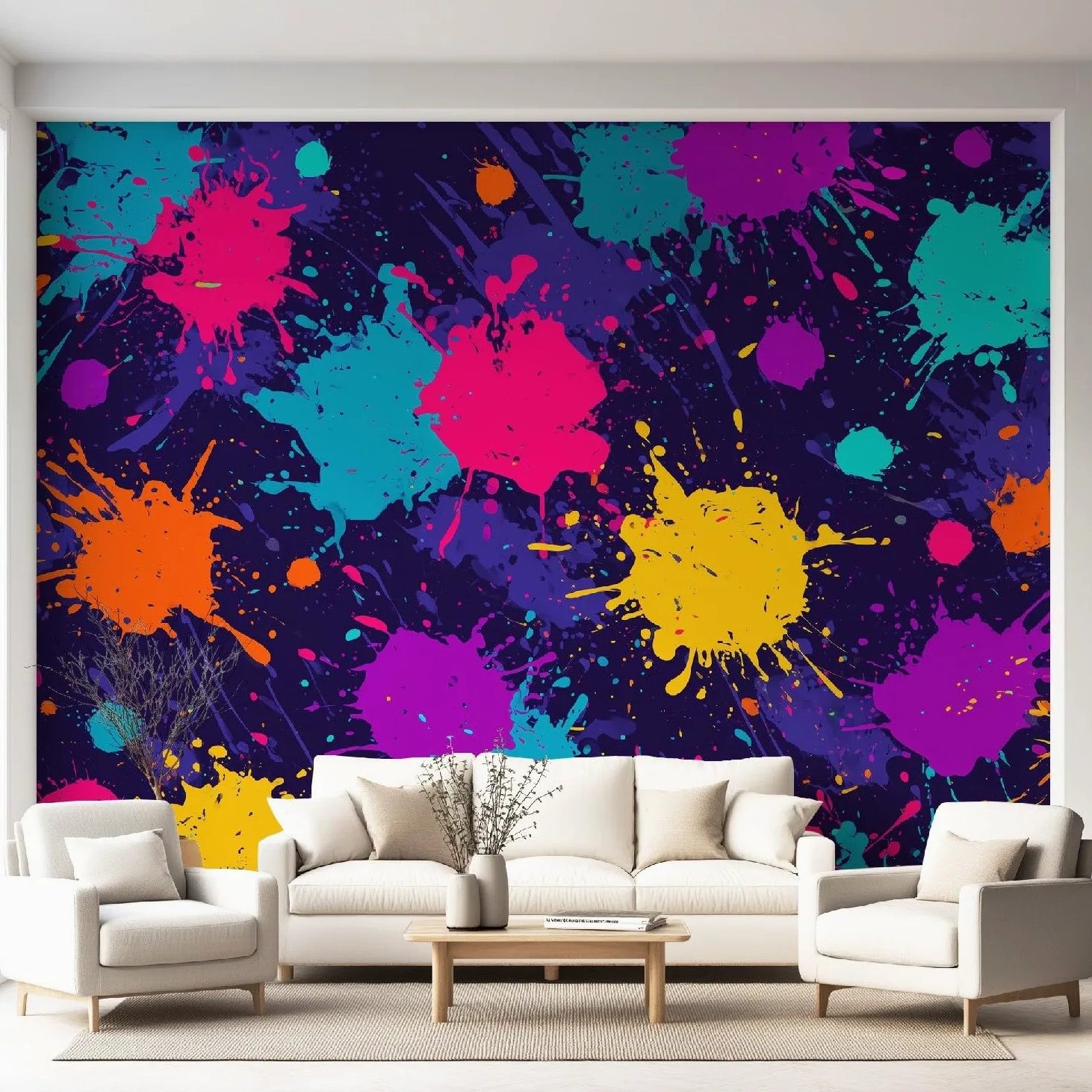 Ulica Graffiti Minimalistyczny Kreskówka Mural Ścienny Kolorowy Rozprysk Farby Tapeta, Naklejki Ścienne Wystrój Domu Tv Tło Duża Sztuka Tapeta Malarstwo Plakaty Dekoracja 400 x 280 cm