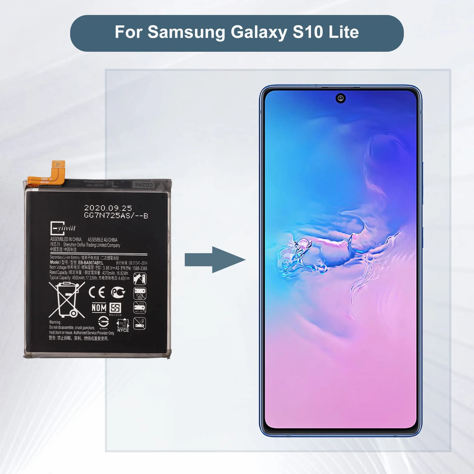 Akumulator zamienny EB-BA907ABY Samsung Galaxy S10 Lite SM-G770F z zestawem narzędzi naprawczych