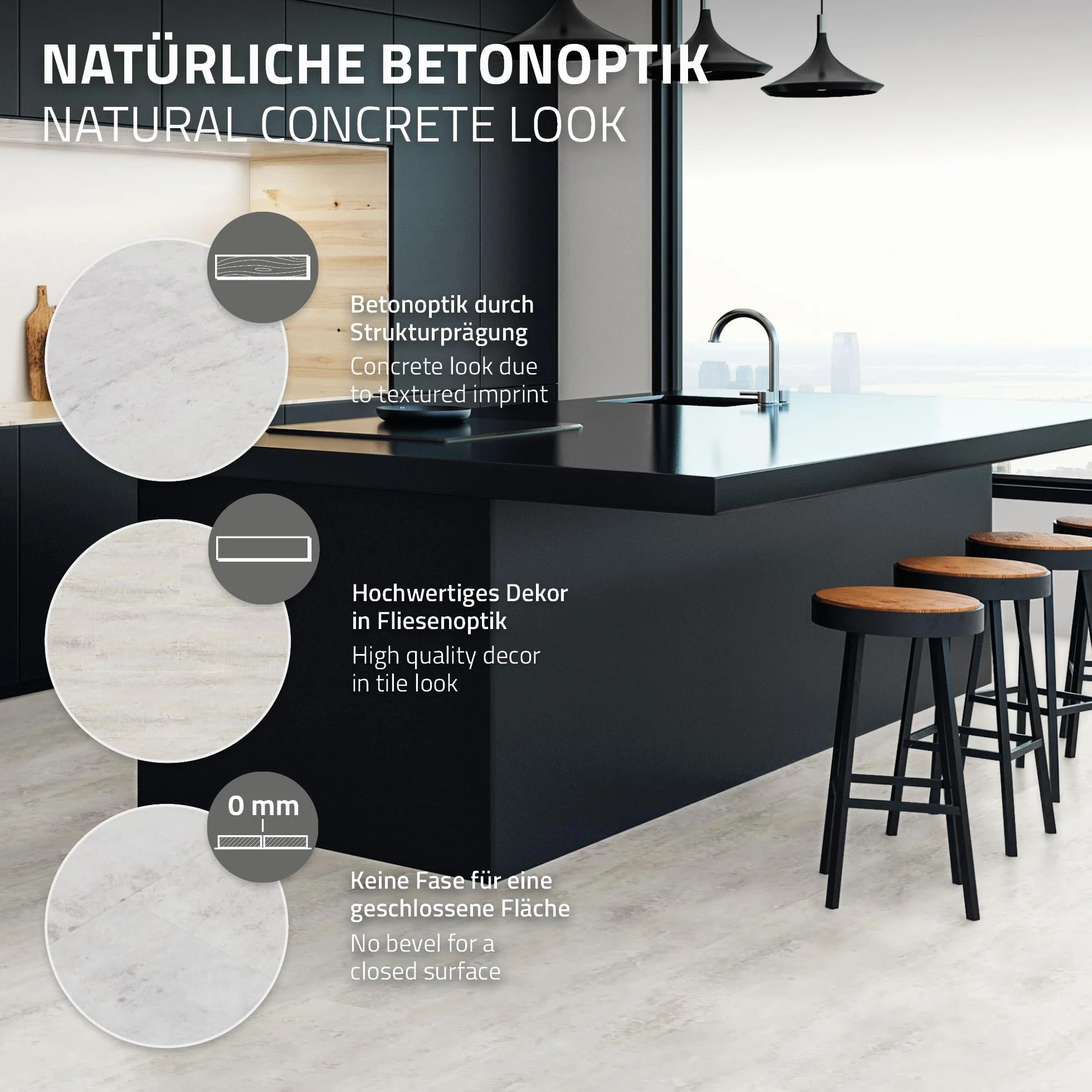 ML-Design Podloga Winylowa Klik, Panele Winylowe z Systemem Klik i Izolacja Akustyczna, Antyposlizgowe, Wodoodporne 9,3 m² / 50 Desek, 61 × 30,5 cm, Grubosc 4,2 mm Szare Efekt Jasnego Betonu
