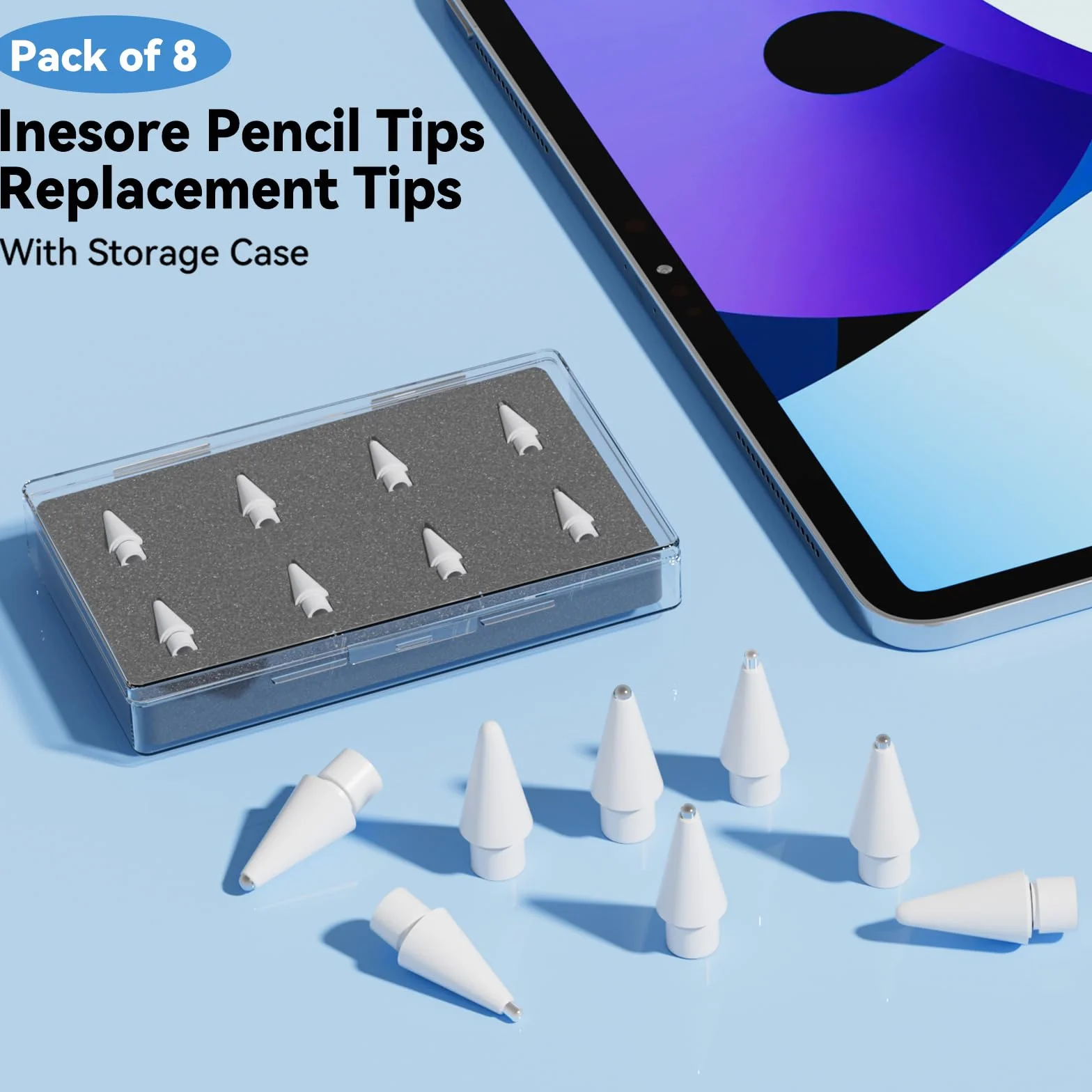 Apple Pencil Tips 8 sztuk, kompatybilne z Apple Pencil Pro/2. generacji/1. generacji/USB C, stalówka iPencil do iPada Pro/Air/Mini, biała metalowa