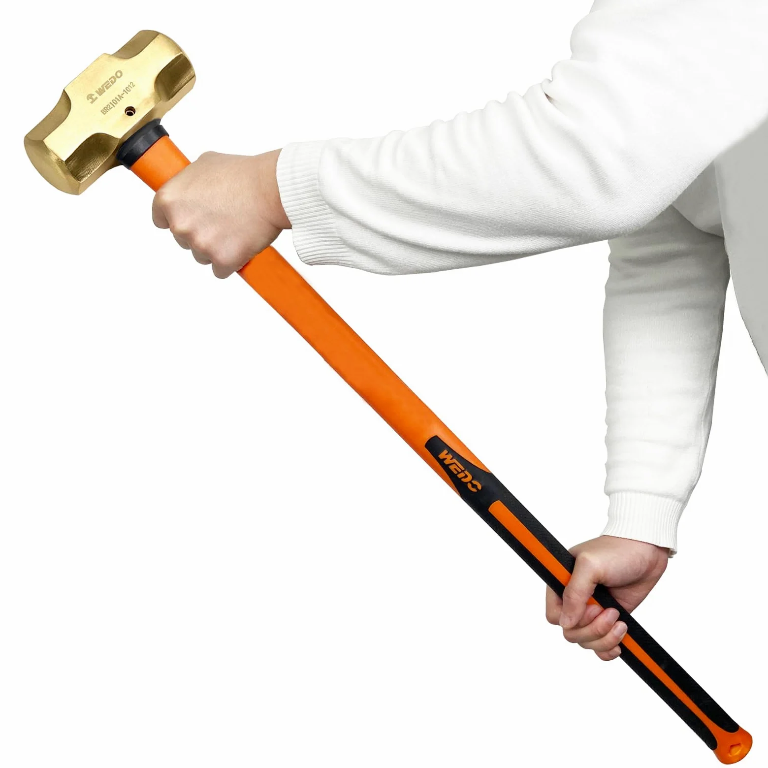 WEDO Mosiężny młot kowalski młotek z uchwytem z włókna szklanego, niemagnetyczny, matrycowy, odporny na korozję, standard DIN, 2,7 kg, 700 mm, 71 cm