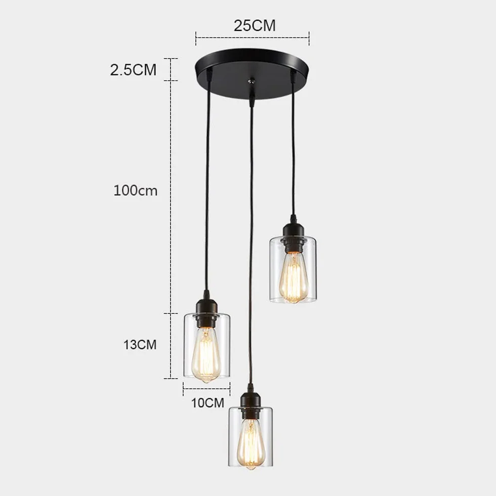Retro 3 światła oświetlenie wisiorka, Podstawa Loft Loft Loft przemysłowe wyposażenie lamp wiszących, z szklanym matowym czarnym żyrandolą, do kuchni, wiejskiej restauracji kawiarni