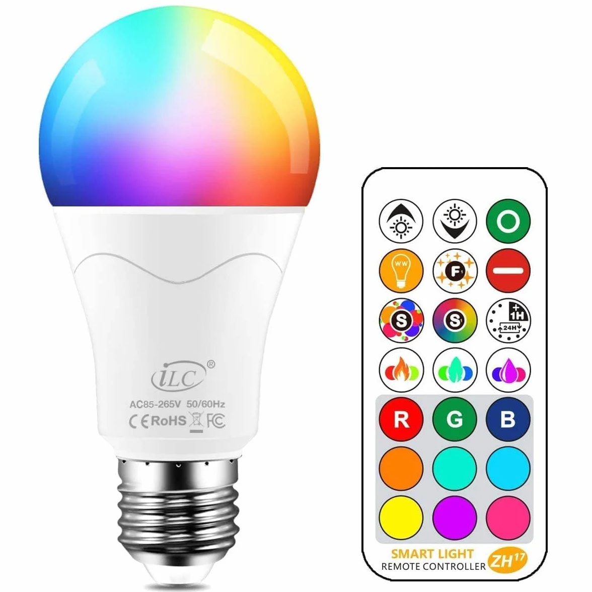 ILC żarówka Edisona E27 o mocy 12 W, ekwiwalent 85 W, zmieniająca kolor ściemniana, RGBW LED, ciepła biel 2700 K, dołączony pilot zdalnego sterowania