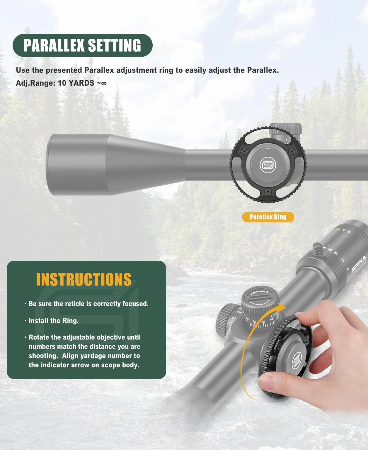 SPINA OPTICS 6-24x50 FFP II Celownik optyczny Pierwsza płaszczyzna ogniskowa Celownik z siatką MRAD Precision Tree i osłoną przeciwsłoneczną