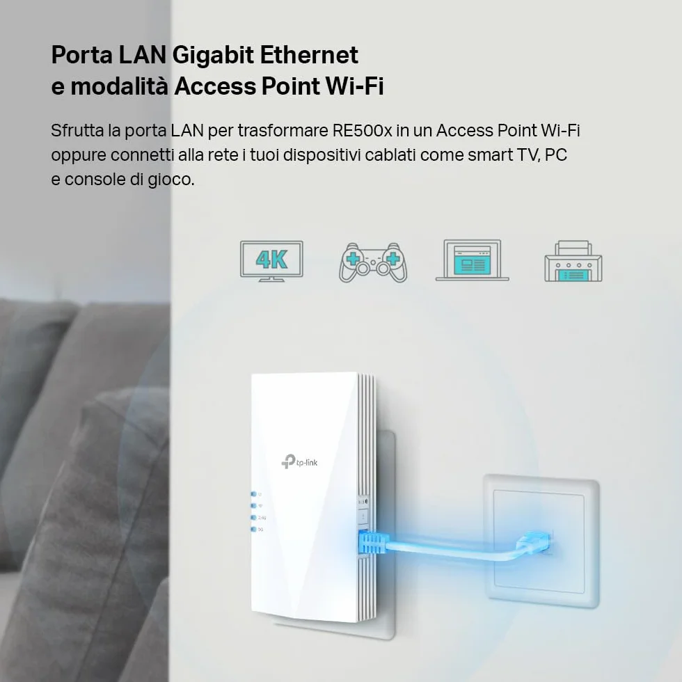 TP-Link RE500X | Wzmacniacz Sygnału Wi-Fi 6 AX1500 | Dwupasmowy (5 GHz i 2,4 GHz) | Port Gigabit Ethernet | Kompatybilny z OneMesh | Tryb Punktu Dostępowego | Aplikacja Tether