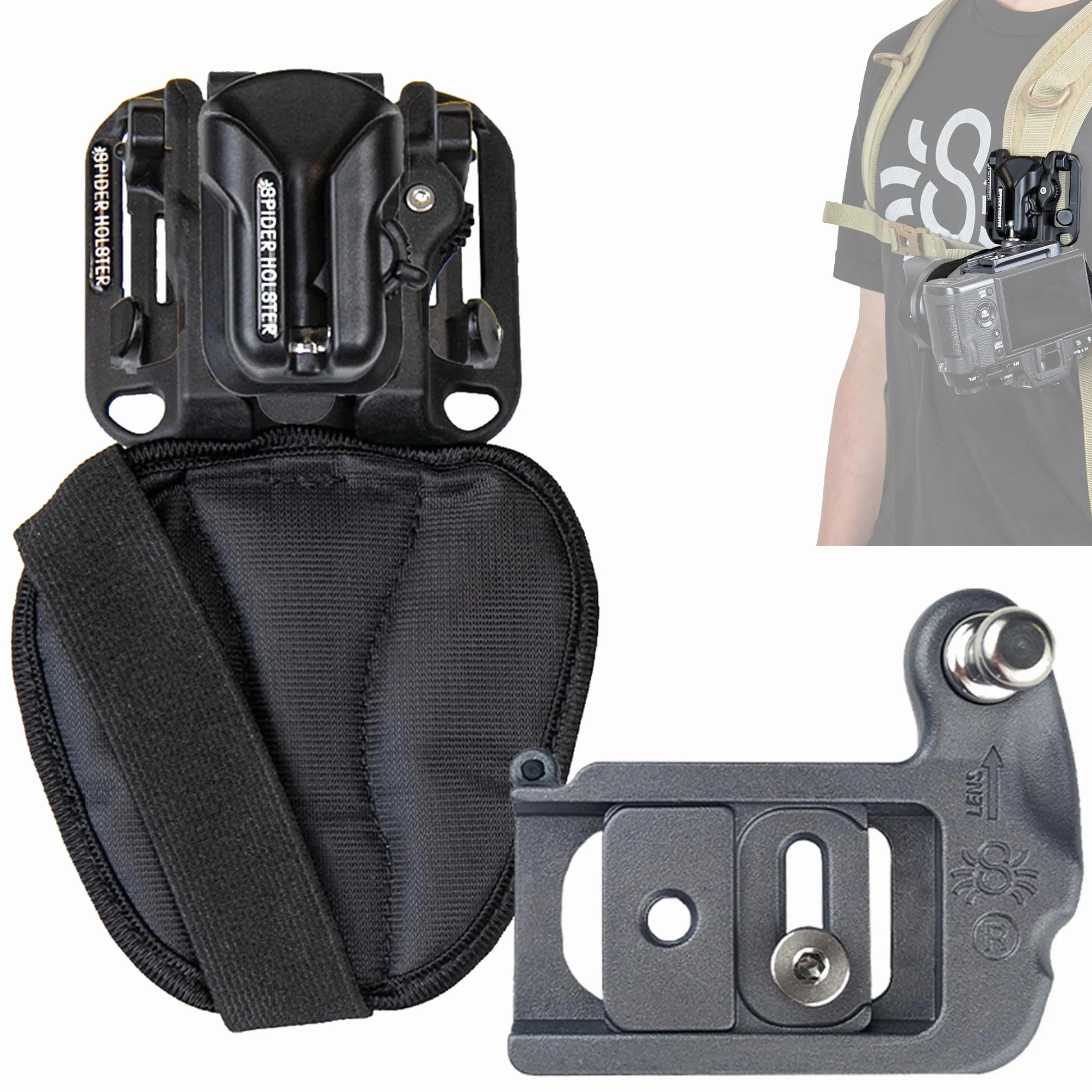 Spider X Belt Holster Set z klipsem na aparat, bezlusterkową płytą i adapterem plecaka