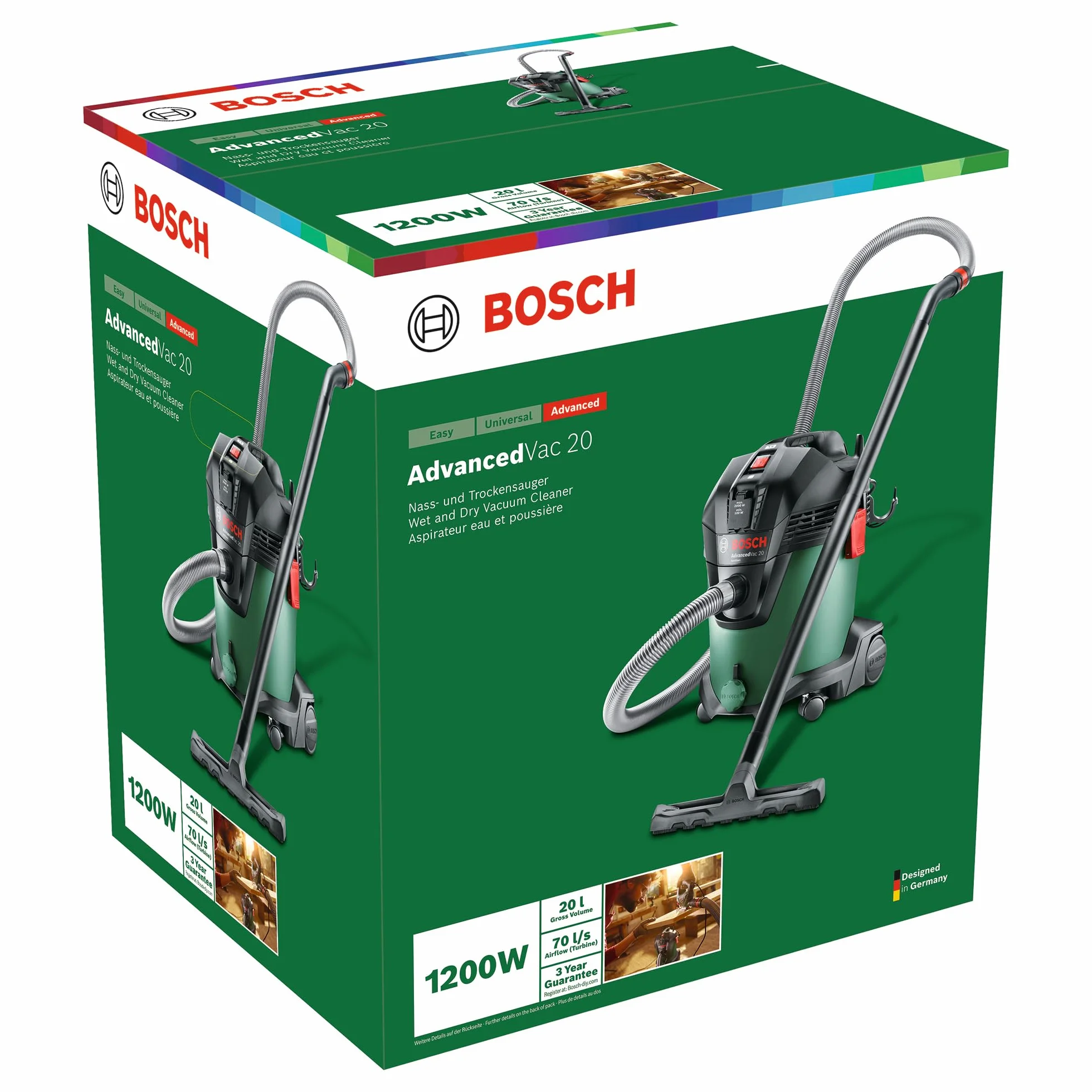 Bosch Odkurzacz do pracy na sucho i mokro AdvancedVac 20 (1200 W, pojemność zbiornika 20 l, w kartonie)