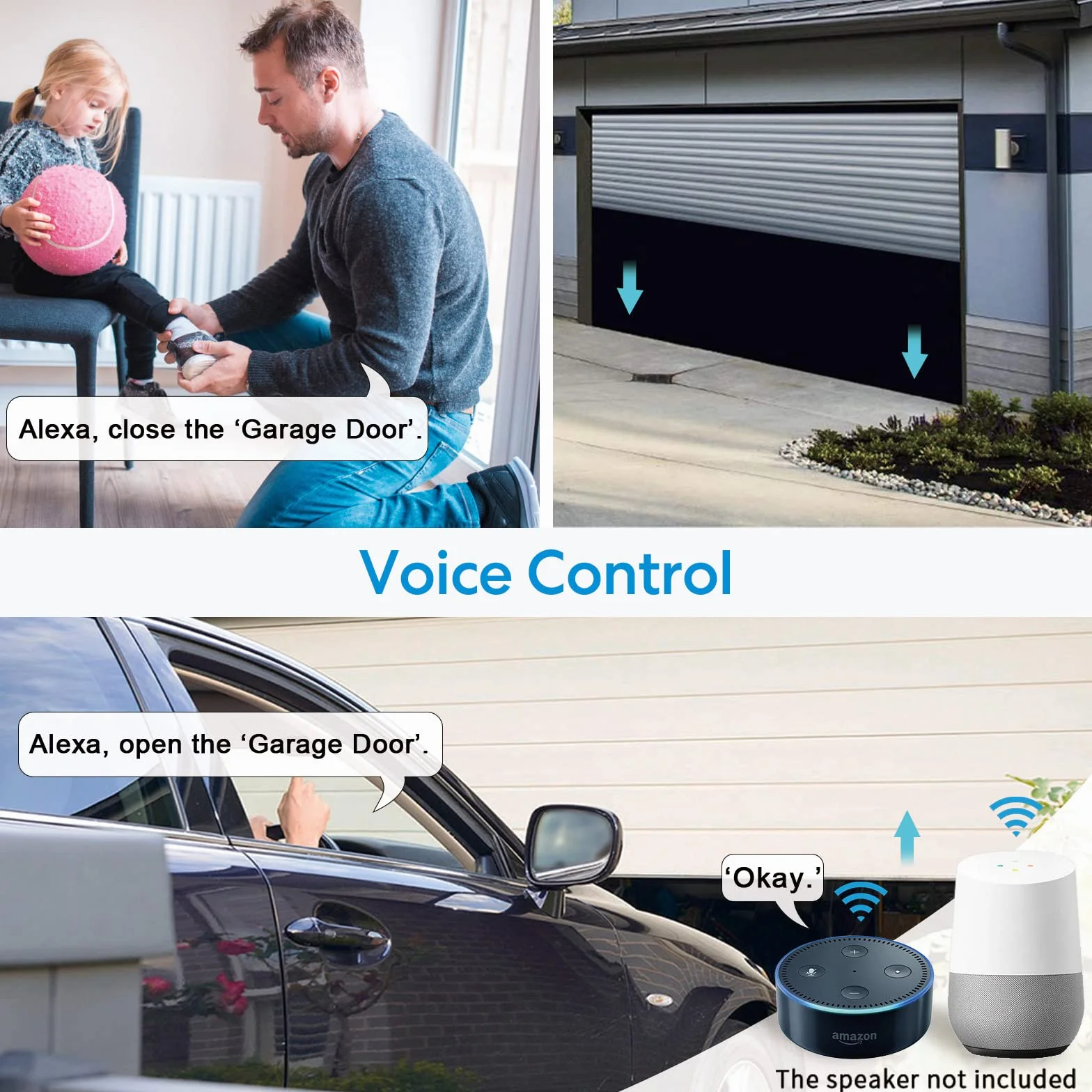 LoraTap Otwieracz do drzwi garażowych WiFi z pilotem RF, inteligentna otwieracz drzwi z bezprzewodowymi czujnikami drzwi, sterowanie aplikacją Smart Life, kompatybilny z Alexa i Google Assistant