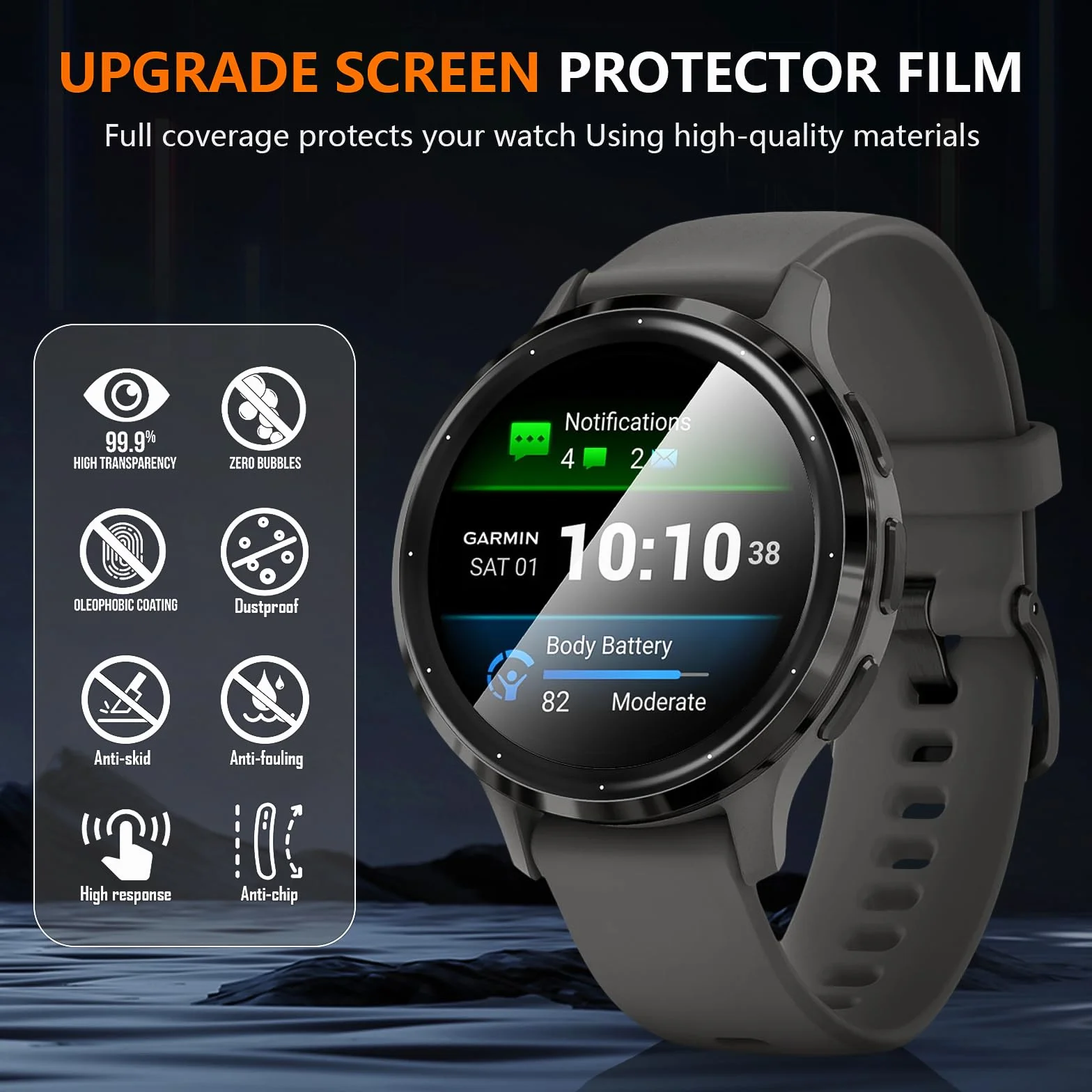 Diruite 3 Sztuki Ochraniacz Ekranu do Garmin Venu 3S 41mm PMMA HD Folia Ochronna Screen Protection Smartwatch