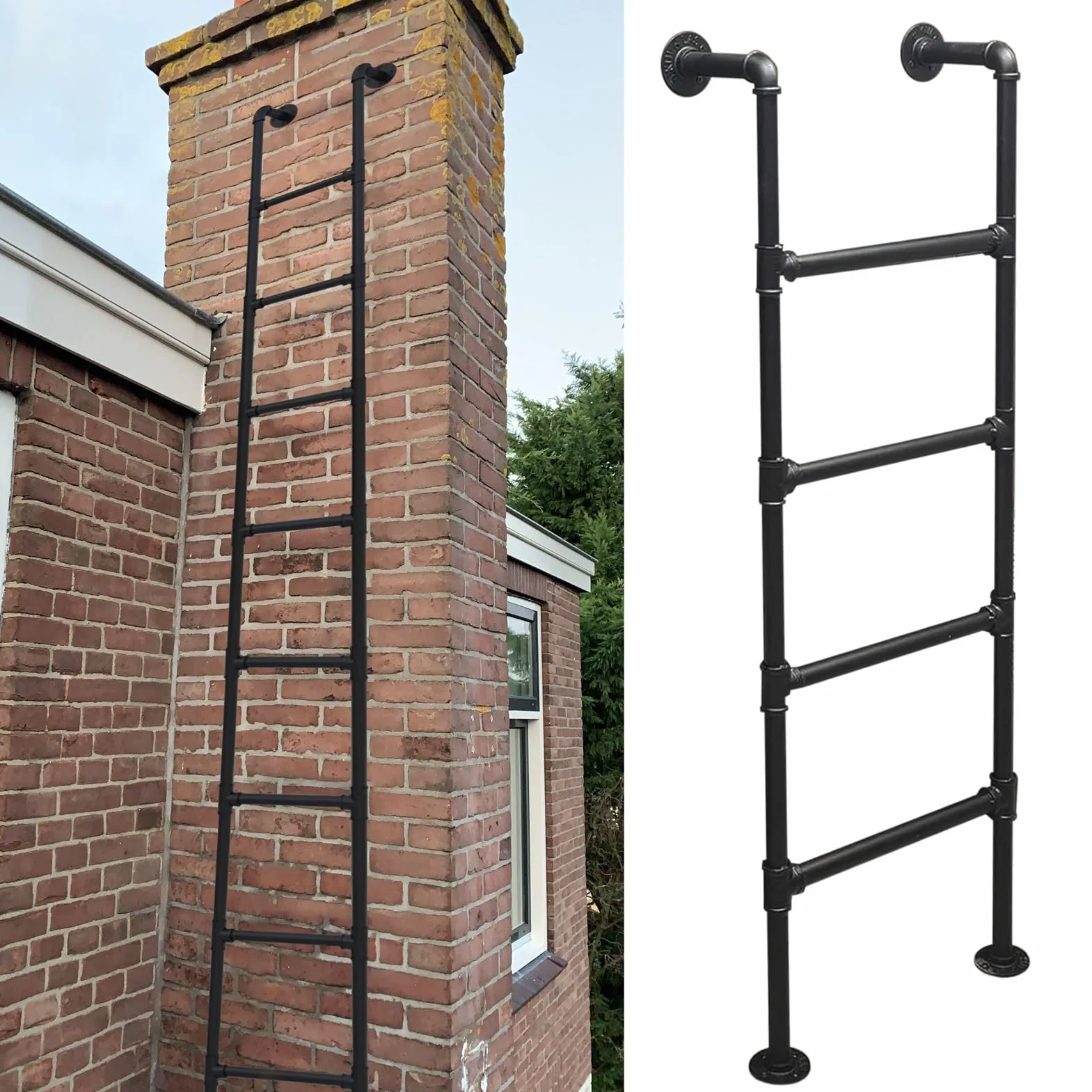 Uniwersalna montowana na ścianie drabina strychowa, regulowana, 100-300 cm, idealna do piwnicy, biblioteki, na dach, balkon - solidne metalowe żelazne rozwiązanie wspinaczkowe (150 cm)
