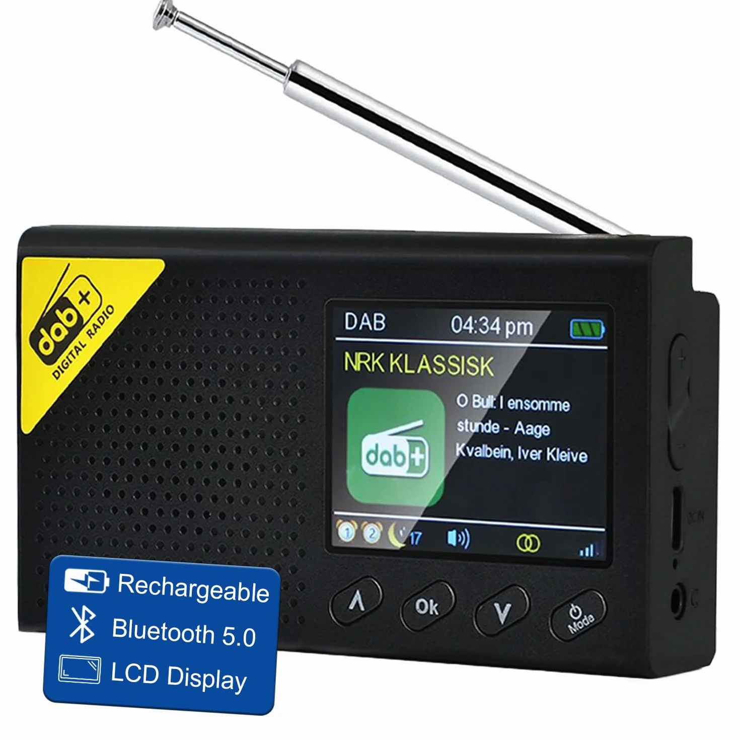 Radio DAB+ Bluetooth przenośne z budzikiem, wyłącznikiem czasowym, 40 stacji, 2,4" wyświetlacz