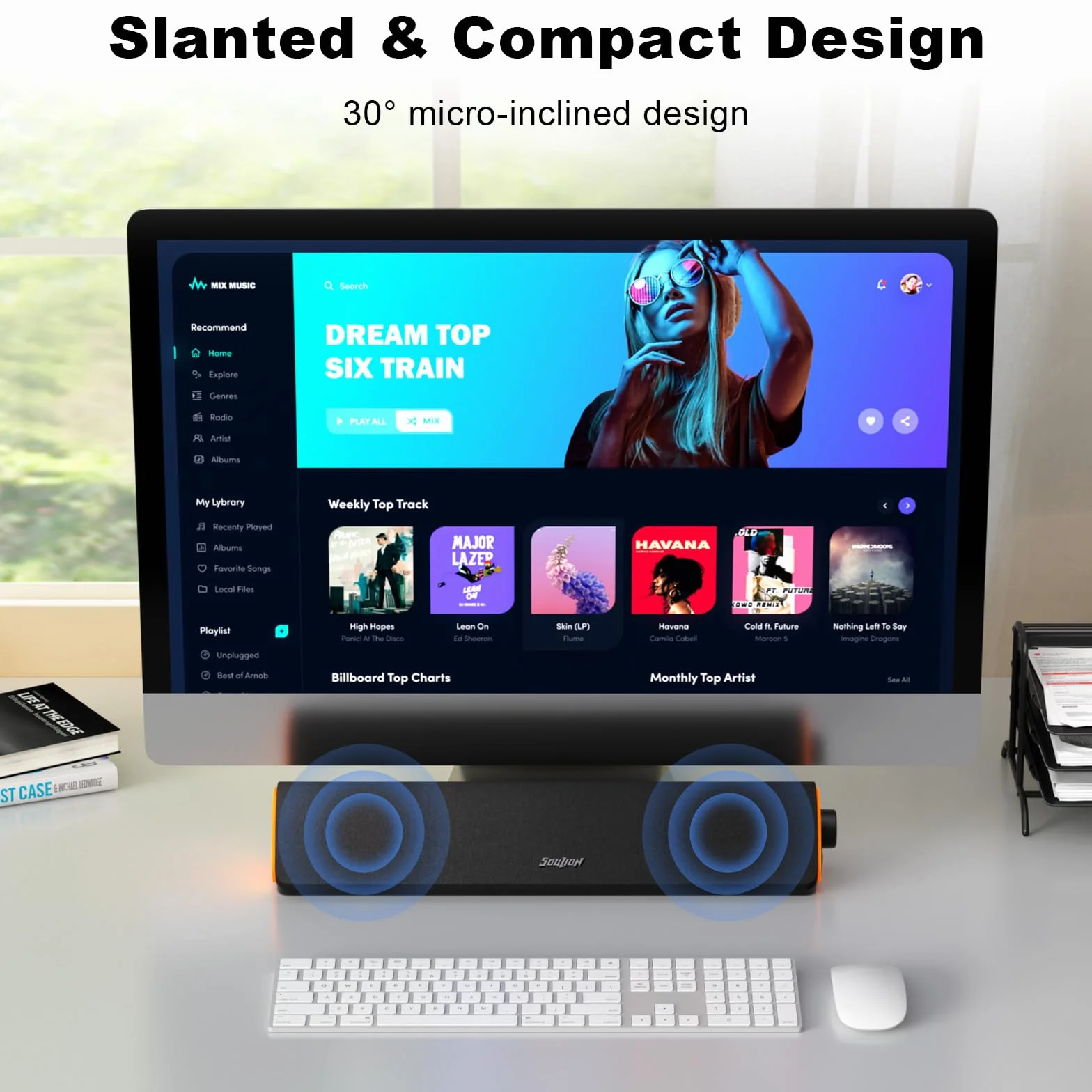 SOULION Głośniki komputerowe R50, zasilane przez USB i wejście AUX 3,5 mm Jack RGB, małe głośniki komputerowe, soundbar Bluetooth 5.3 z pokrętłem regulacji głośności do komputera