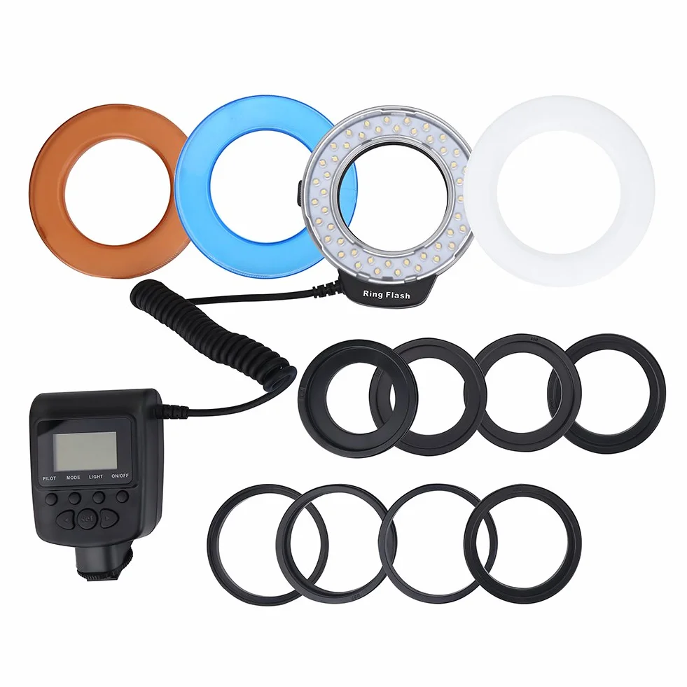 Tangxi Światło pierścieniowe LED, lampy studyjne, zestaw oświetlenia kamery z 4 filtrami i 8 adapterami pierścieniowymi do Canon, do do Pentax dla