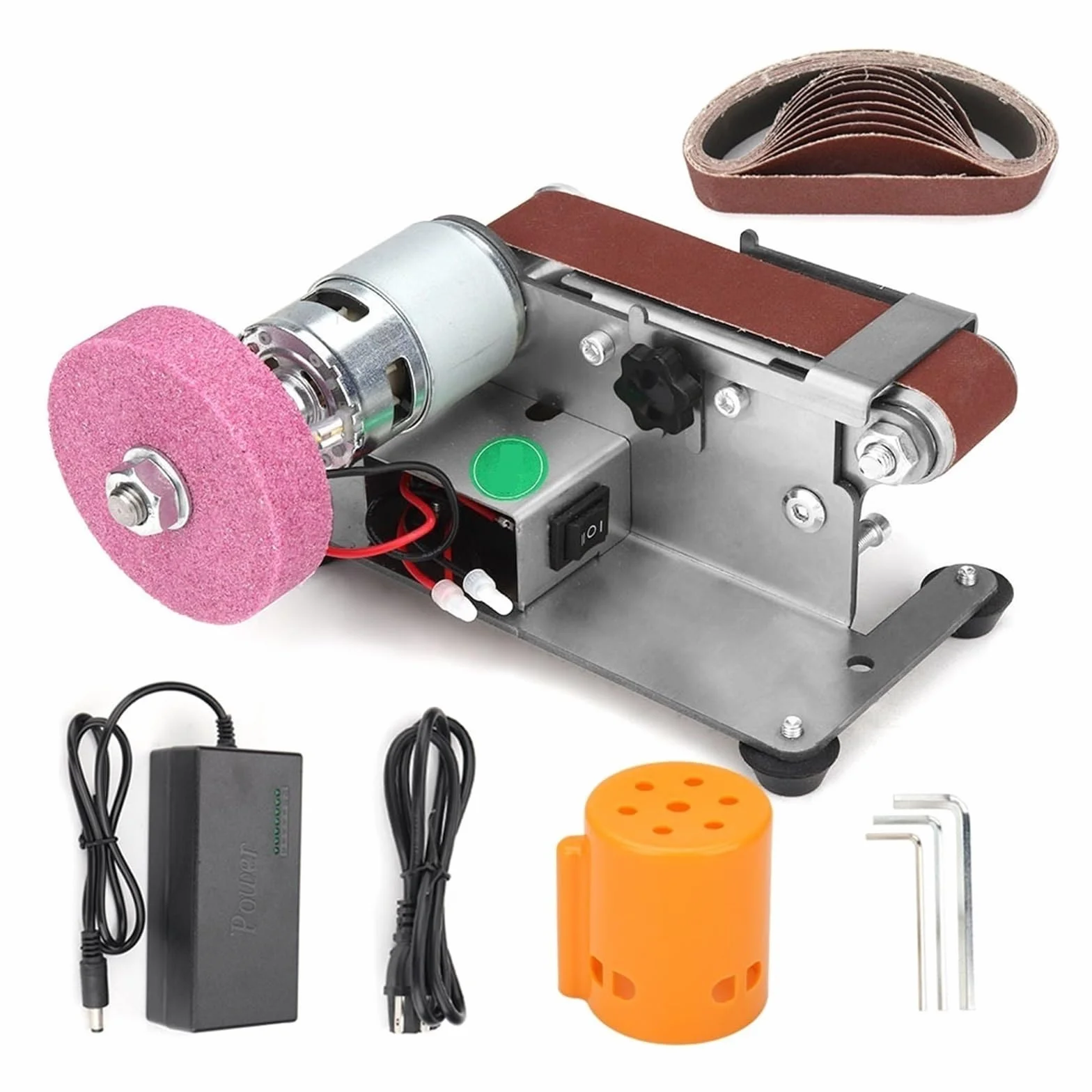 Polerka, szlifierka oscylacyjna, Mini elektryczna szlifierka taśmowa DIY szlifierka polerska wielofunkcyjna szlifierka taśmowa szlifierka krawędzie tnące Sharpene do szlifowania, polerowania(Set2)