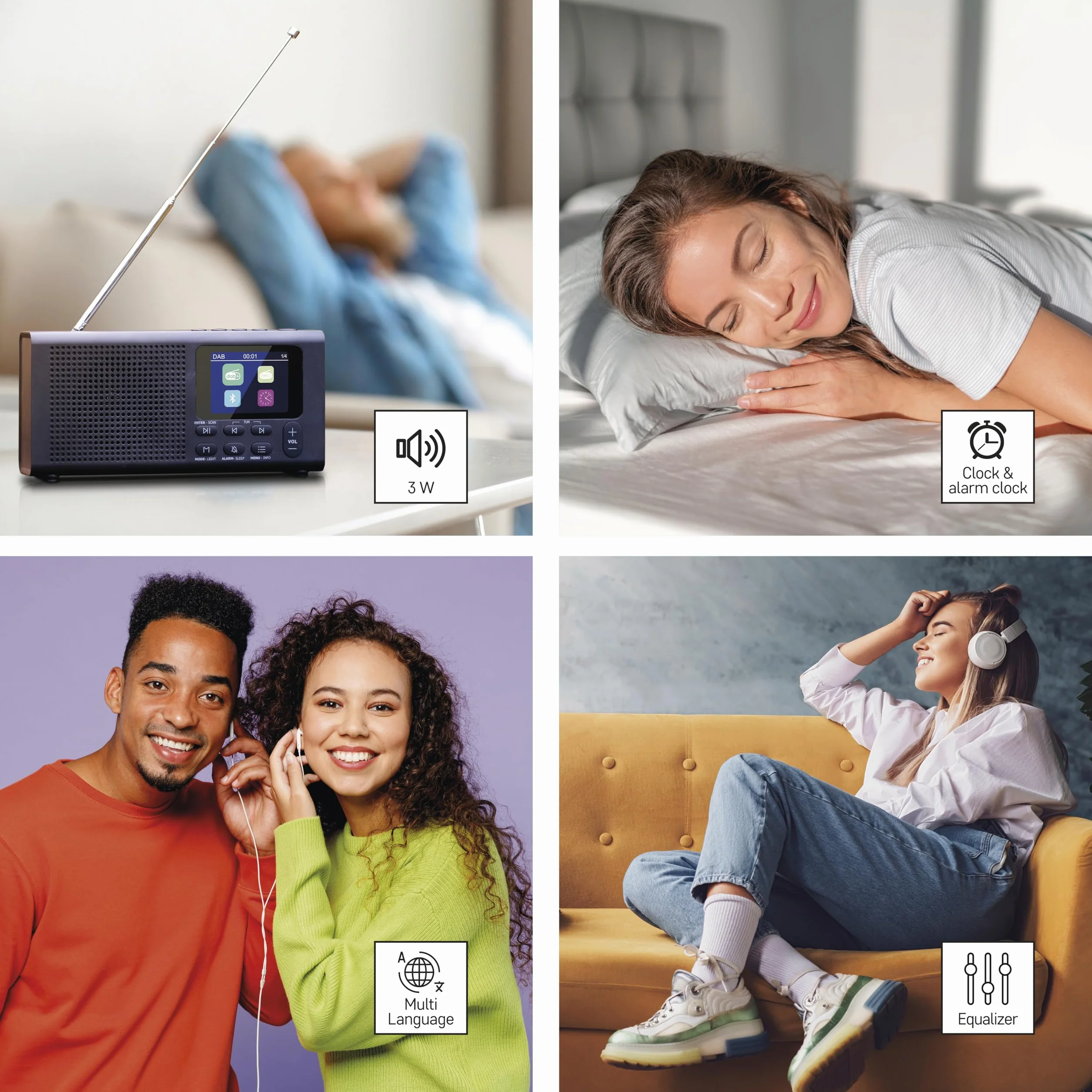 EMOS Radio DAB+ Bluetooth przenośne radio cyfrowe budzik 40 miejsc pamięci DAB+FM kolorowy wyświetlacz TFT LCD