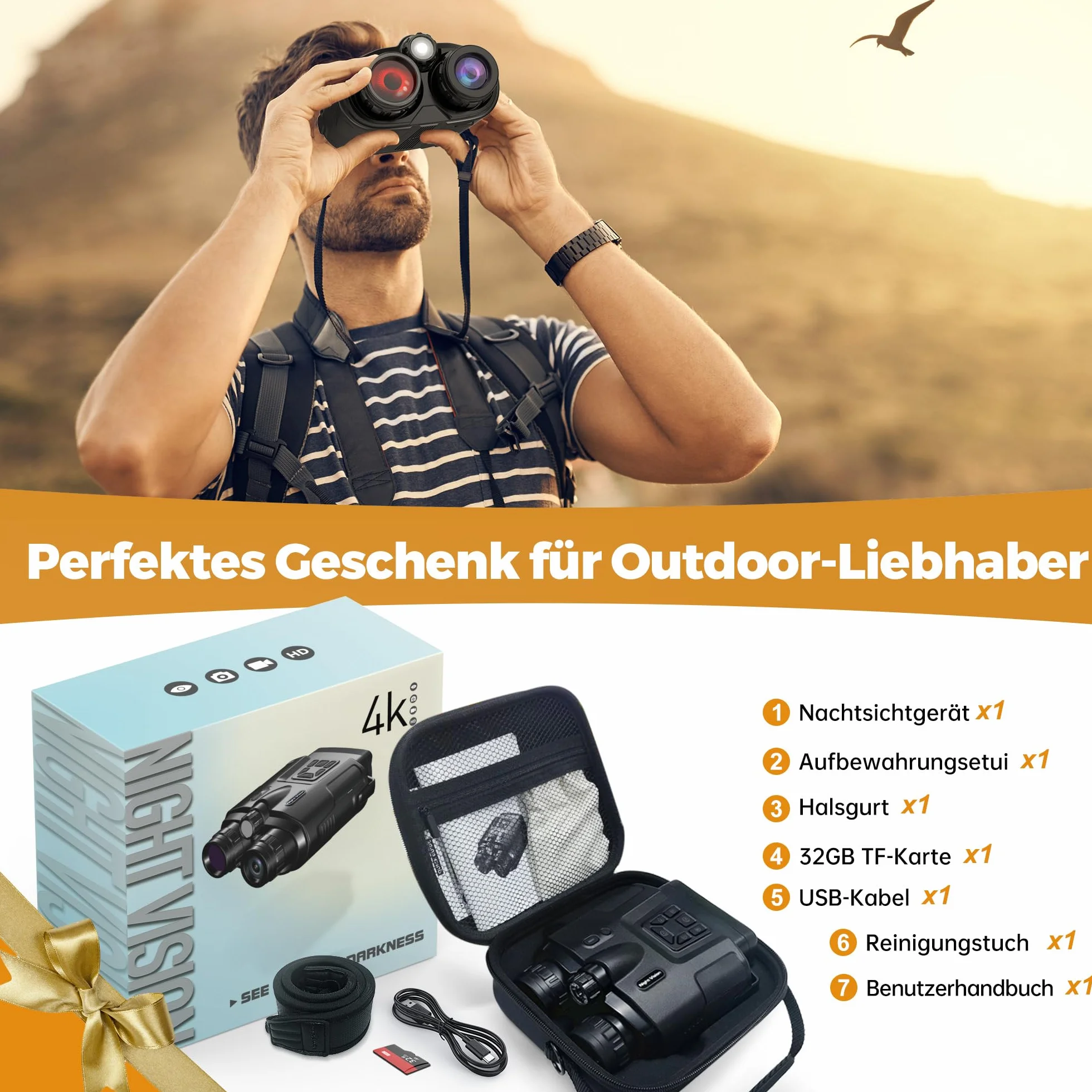 Noktowizor 4K 5000 mAh 3" 600 m 8x cyfrowy zoom IP65 z kartą TF 32 GB