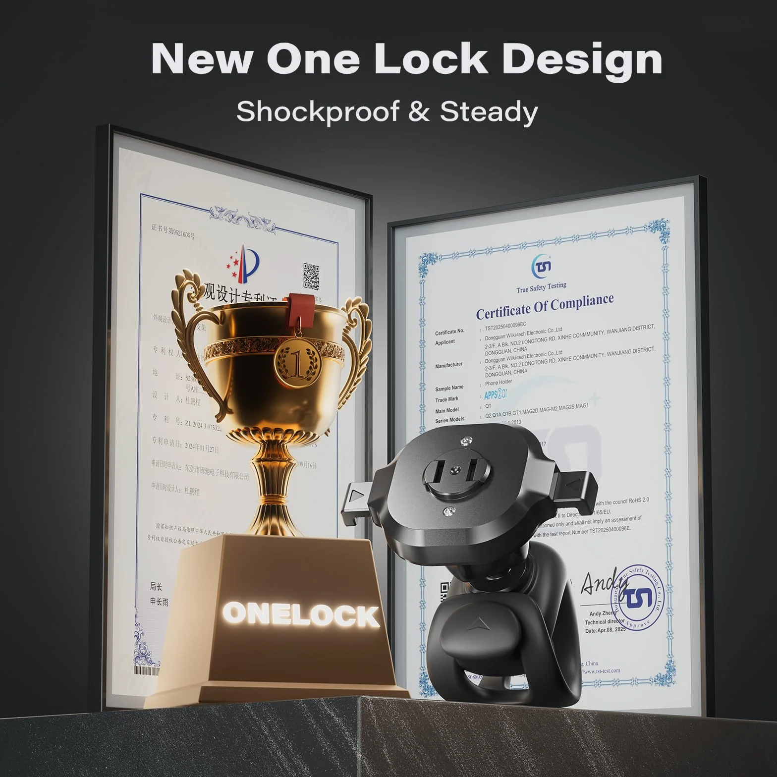A2C Uniwersalny uchwyt na telefon rowerowy z szybkim zapięciem One-Lock, obrót 360°