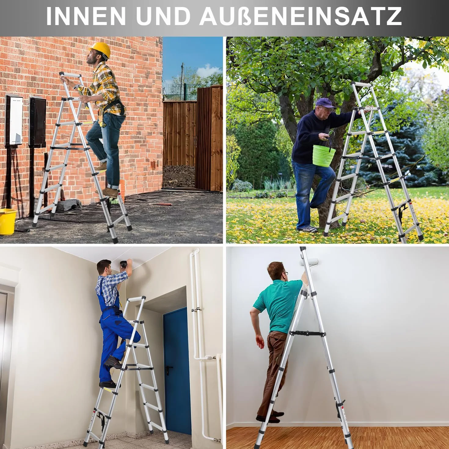 Eulenke 2,0 m + 2,3 m drabina aluminiowa - 6 + 7 stopni składana drabinka - 150 kg Pojemność nośna - wielofunkcyjna wysuwana drabina