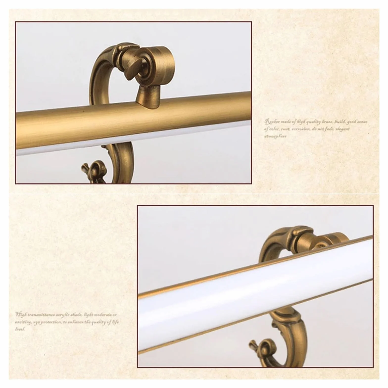 Lampa ścienna, Vintage miedziany kinkiet łazienkowy, Led 8W 45CM europa lampa lustrzana do sypialni toaletka oświetlenie obrazu do pokoju