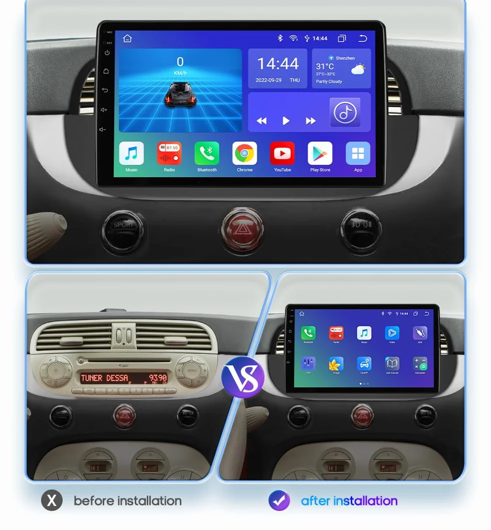 Hizpo 9-calowy ekran dotykowy Radio do Fiat 500 2007-2014 Carplay Android Auto 8-Core 4+32 GB DAB WiFi 4G