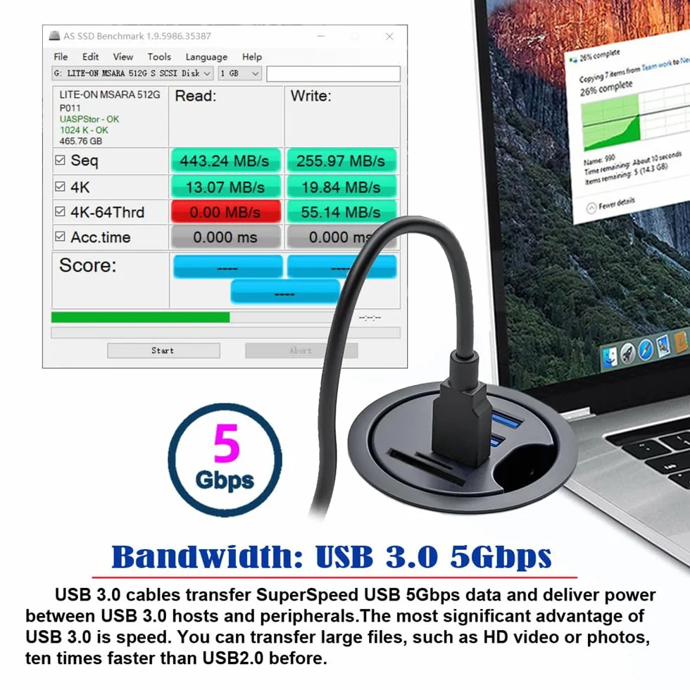 Hub USB 3.0 SD TF USB-C 2 porty USB 60 mm biurko rozgałęźnik stacja dokująca czytnik kart micro-SD do komputera stacjonarnego