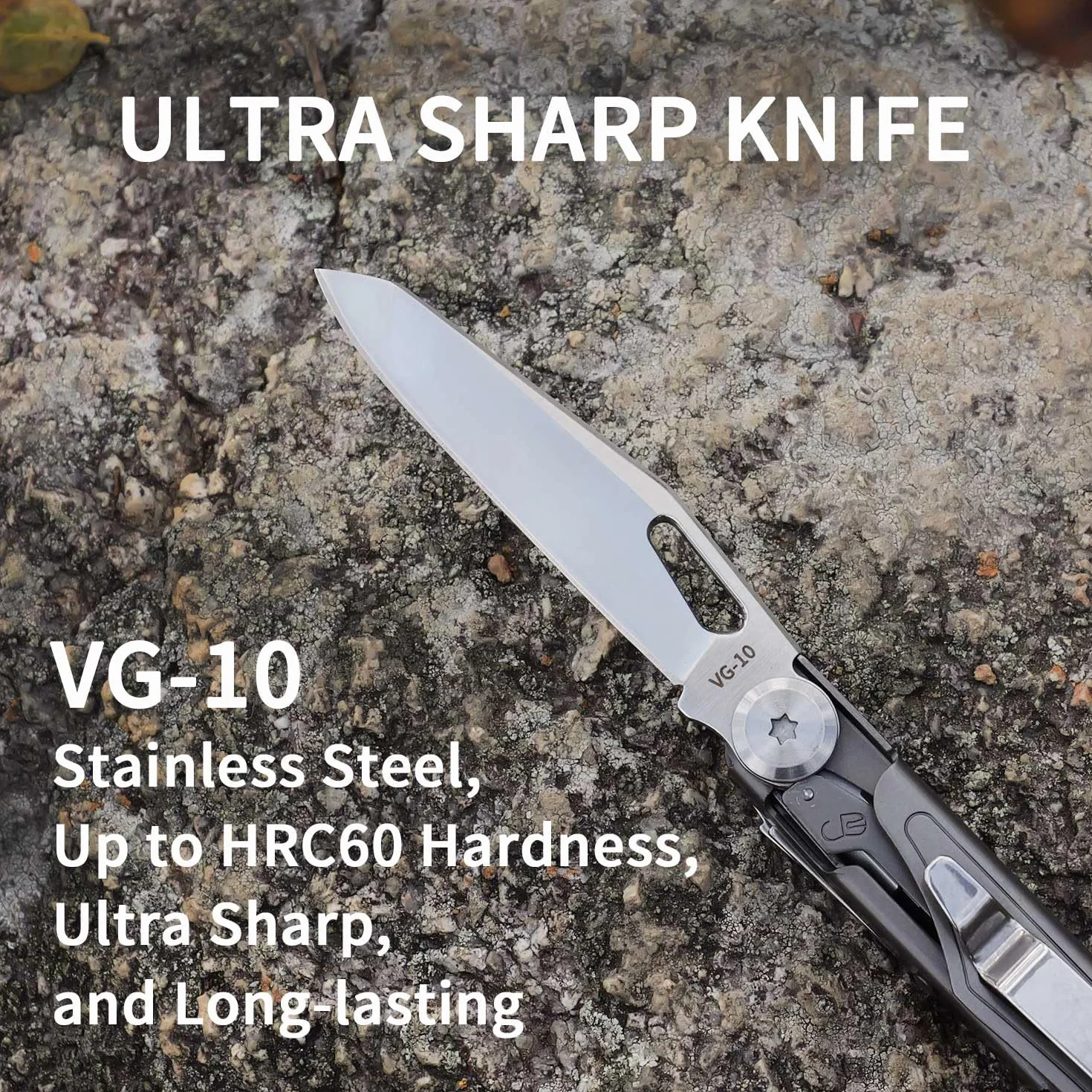 ROCKTOL ST02 kieszonkowy multitool, ostrze ze stali VG-10,12 w 1, tytanowy uchwyt, klips kieszonkowy, duże nożyczki, narzędzie wielofunkcyjne na kemping, wędrówki, survival, gadżet EDC dla mężczyzn