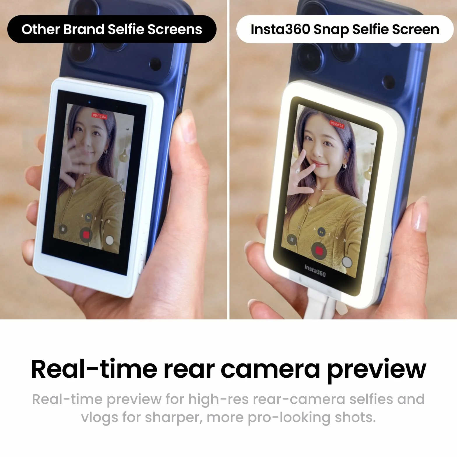 Insta360 Snap Ekran do selfie z oświetleniem – magnetyczny monitor 4K do selfie, vloggingu, kompatybilny z iPhone 15/16/17 Pro, regulowane oświetlenie, sterowanie przez ekran dotykowy