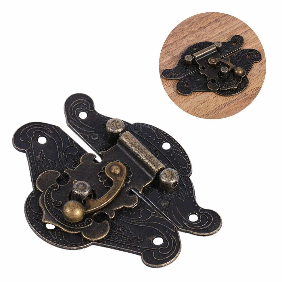 Mxtech Hasp skrzynki, klamka do szafy, zatrzask zatrzaskowy, antyczny retro vintage dekoracyjny zatrzask zatrzaskowy do pudełek na biżuterię (super mały 38 * 29 mm)